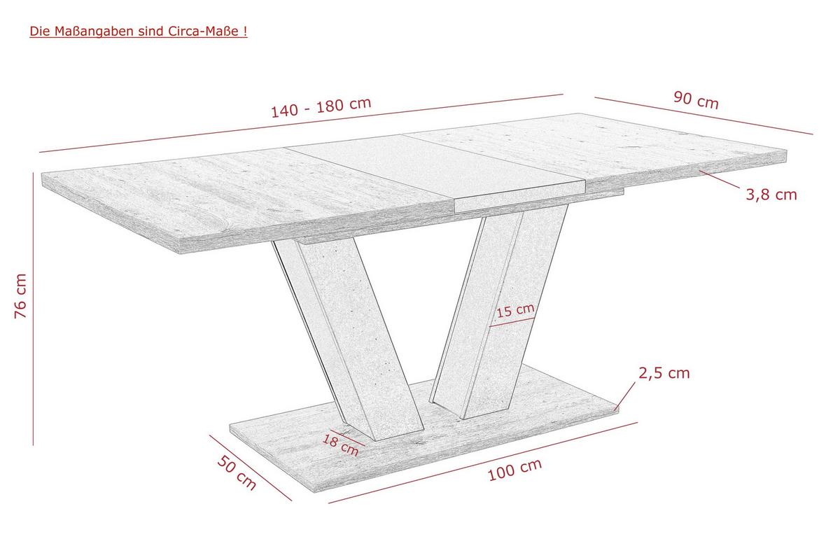 Esstisch Hamm T - Schwarz/Eiche Artisan, MODERN, Holzwerkstoff (140-180/76/90cm) - MID.YOU