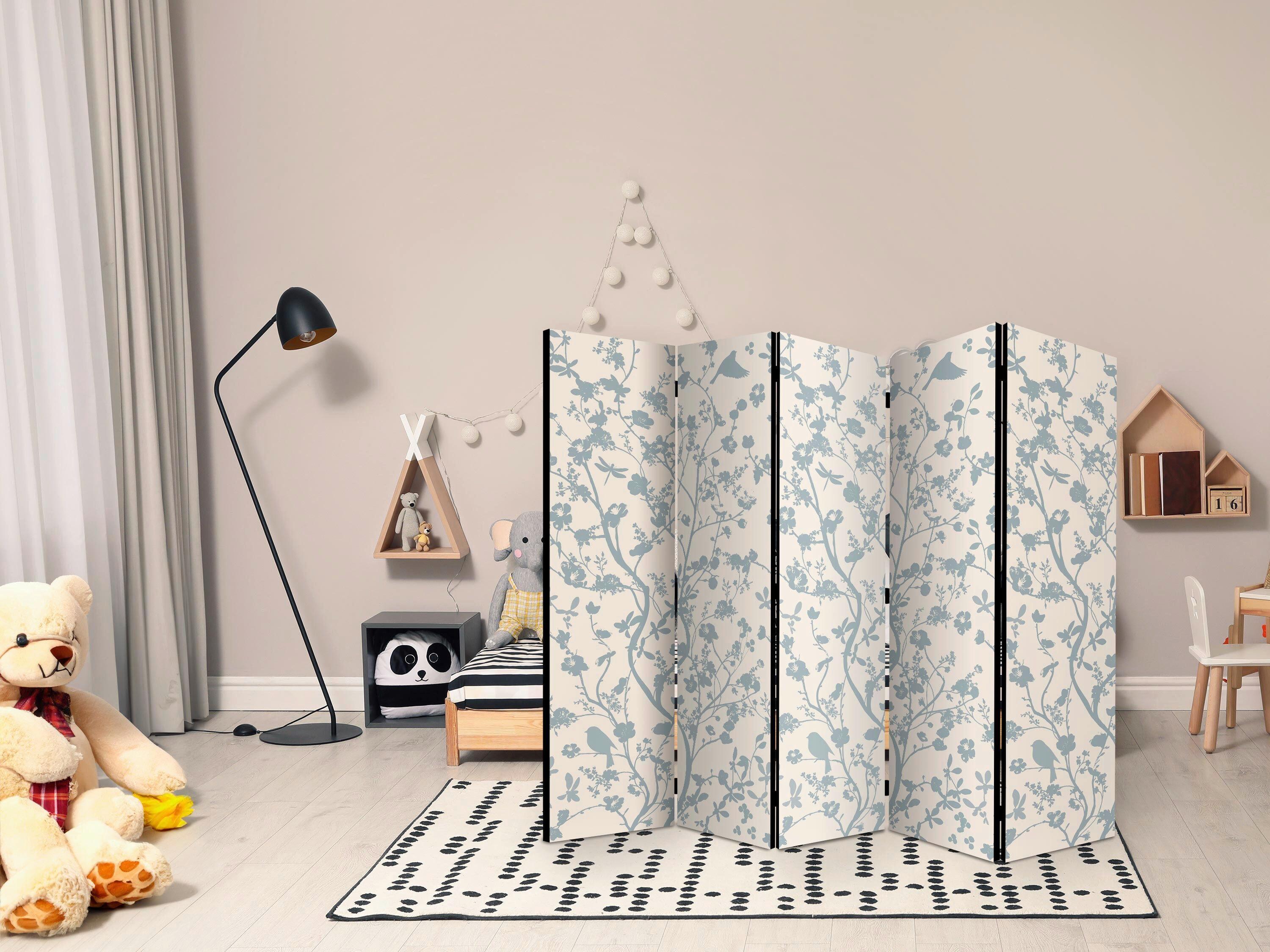 Paravent Hellblau Beige B: 225 cm - Beige/Hellblau, Basics, Holz/Textil (225/172/3cm) - artgeist