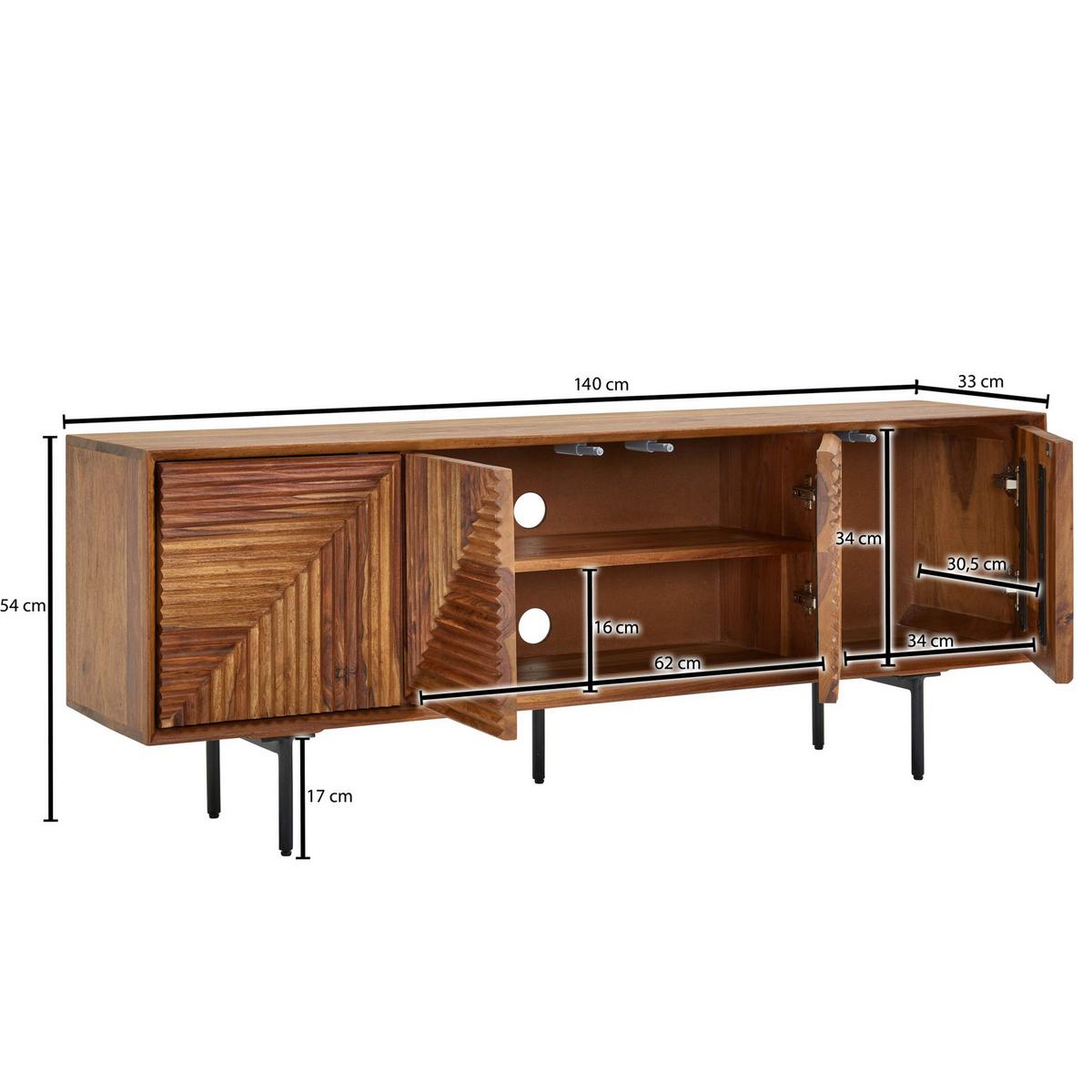 Sideboard Sheesham Sheeshamfarben B: 140 Cm - Sheeshamfarben/Schwarz, Design, Holz (140/54/33cm) - MID.YOU
