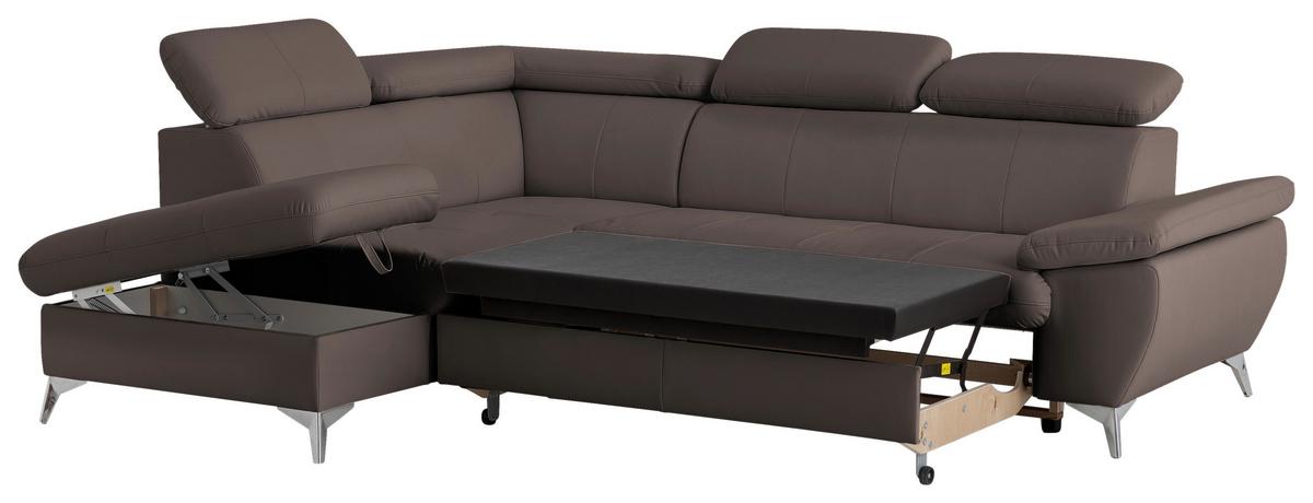 Ecksofa Mit Schlaffunktion Und Bettkasten Gisele Braun - Chromfarben/Braun, KONVENTIONELL, Textil (209/256cm) - Livetastic