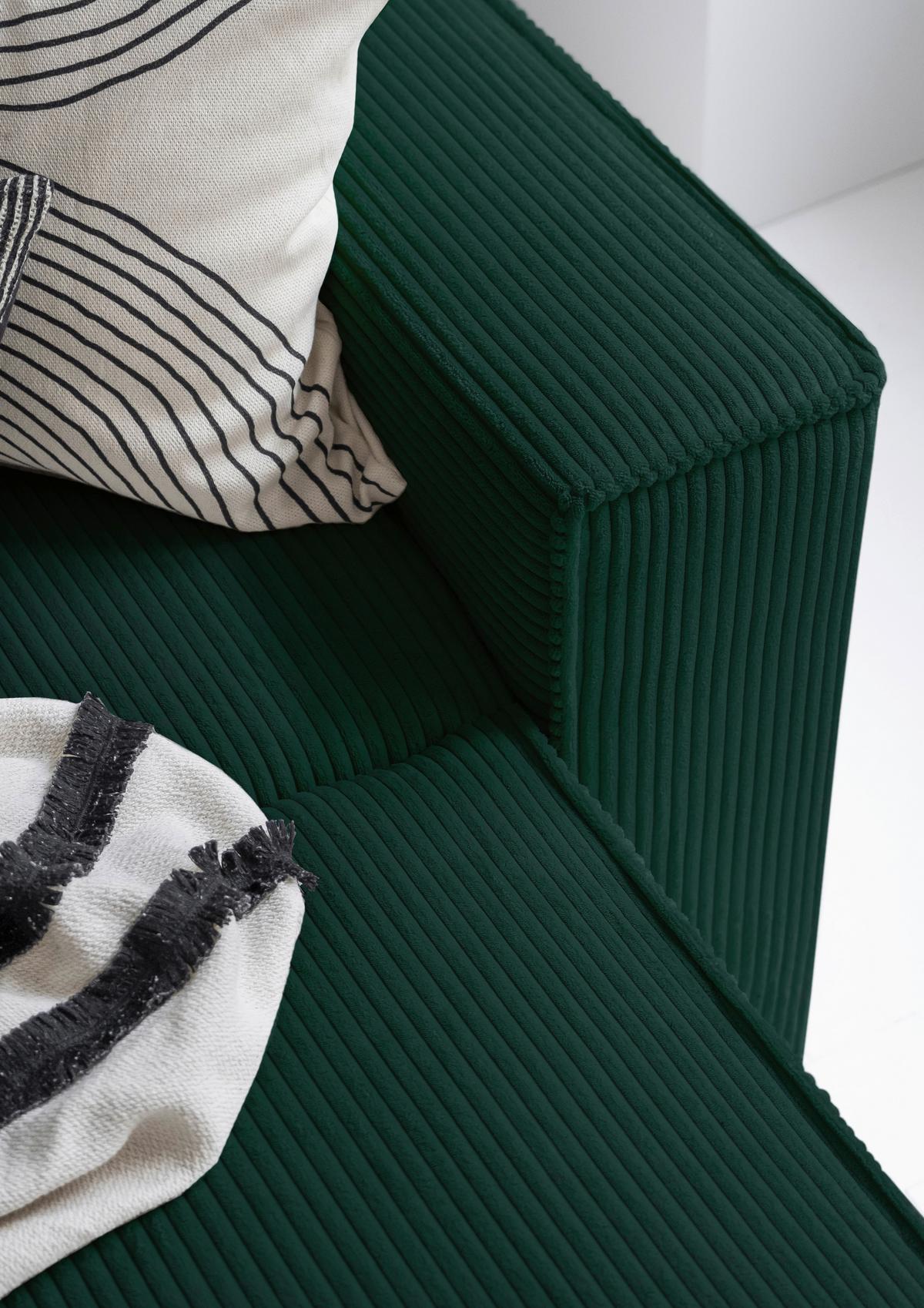 Rohová sedačka OLIVER, tmavě zelená, manšestr, levá - černá/tmavě zelená, Design, textil/plast (194/322/156cm) - MID.YOU