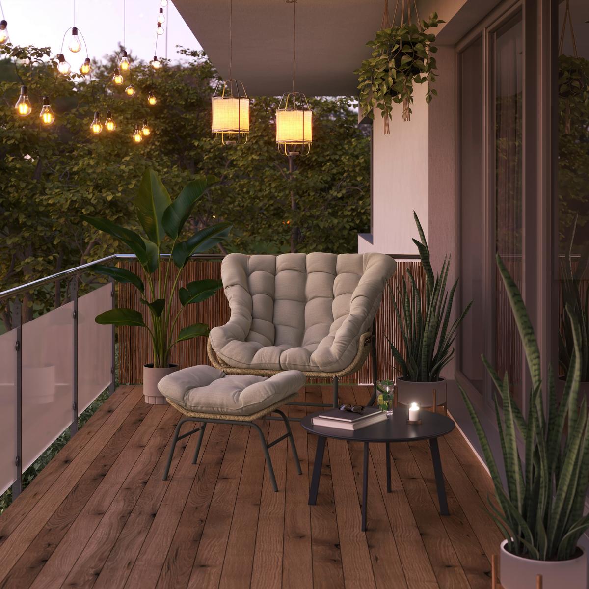 Garten-Relaxsessel Sarah - Gelb/Beige, MODERN, Kunststoff/Textil (110/42/97,5cm) - Beldano