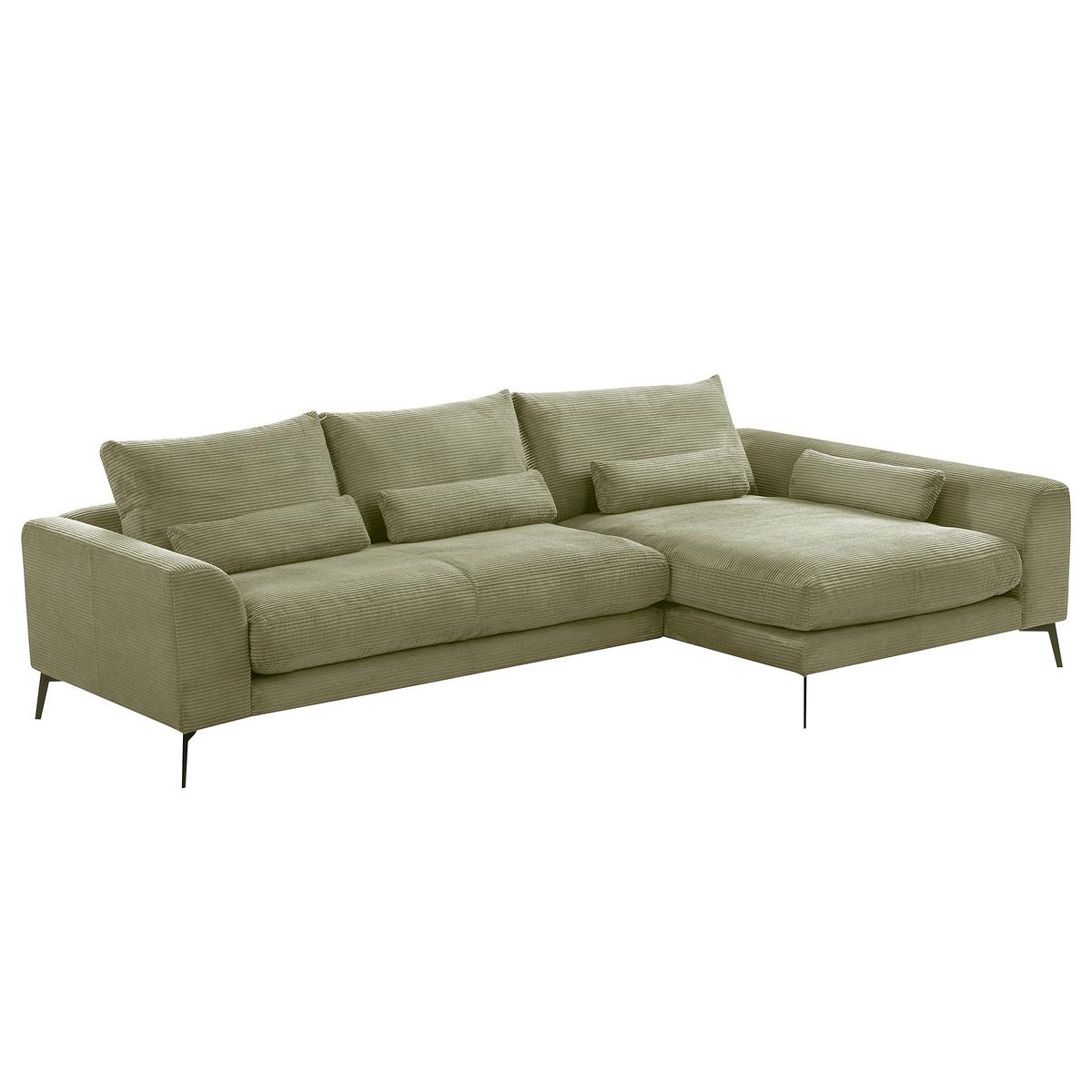 Ecksofa Berlin Cord Olivgrün 313x172 cm - Schwarz/Olivgrün, Design, Textil (313/172cm) - P & B