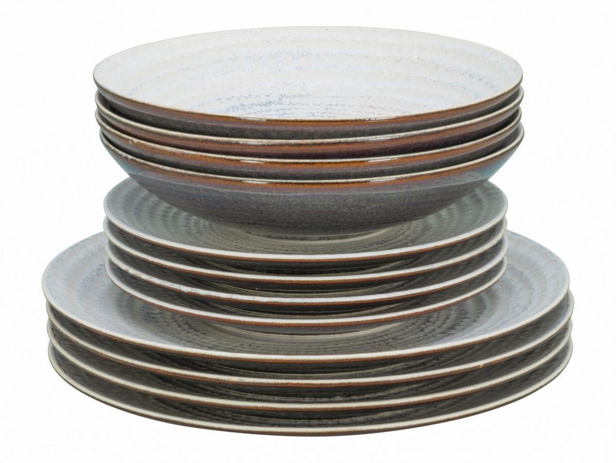 Tafelservice Neapel Offwhite Steinzeug, 4 Pers., 12-teilig - Creme/Braun, Basics, Keramik - Creatable