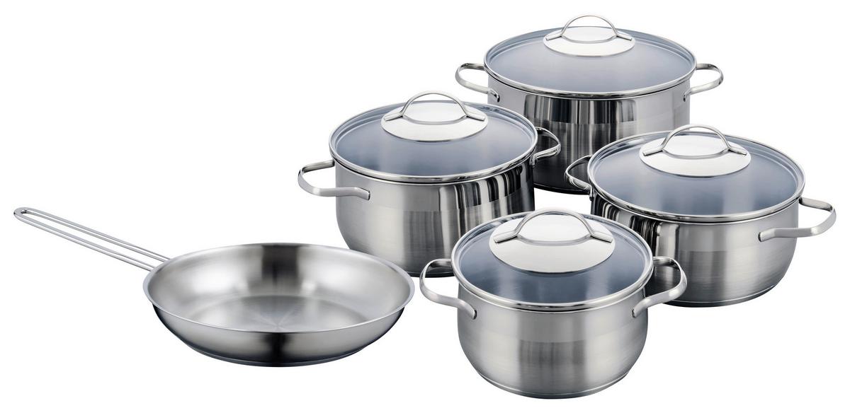 Kelomat Kochtopfset 9-Tlg. Aus Edelstahl mit Deckel - Alufarben, KONVENTIONELL, Glas/Metall (53,5/31,5/56,5cm) - Kelomat