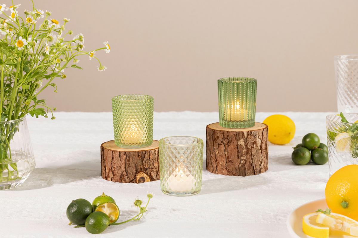 Teelichtglas Selina - Dunkelgrün/Hellgrün, KONVENTIONELL, Glas (5,4/6,4cm) - Luca Bessoni