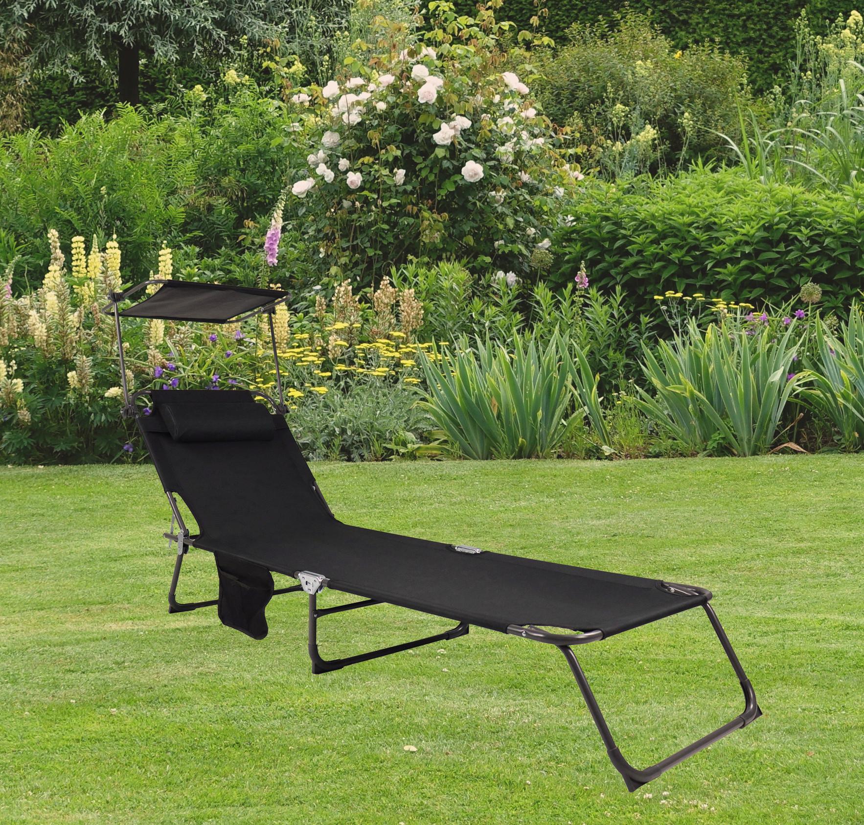 Gartenliege Bindox L Anthrazit /Schwarz verstellbares Dach - Anthrazit/Schwarz, MODERN, Kunststoff/Textil (55/24/185cm) - Ambia Garden