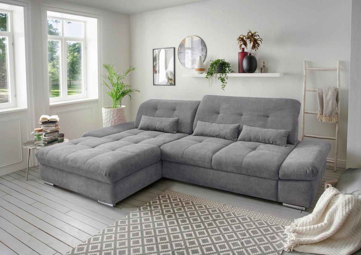 Ecksofa Dalida Dunkelgrau S: 196x300cm - Chromfarben/Dunkelgrau, Design, Textil (196/300cm) - Livetastic