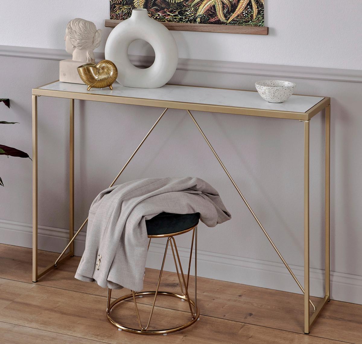 Konsolentisch Glam Console Goldfarben/Weiß B: 30 cm - Goldfarben/Weiß, KONVENTIONELL, Holzwerkstoff/Metall (111/30/76cm) - Livetastic