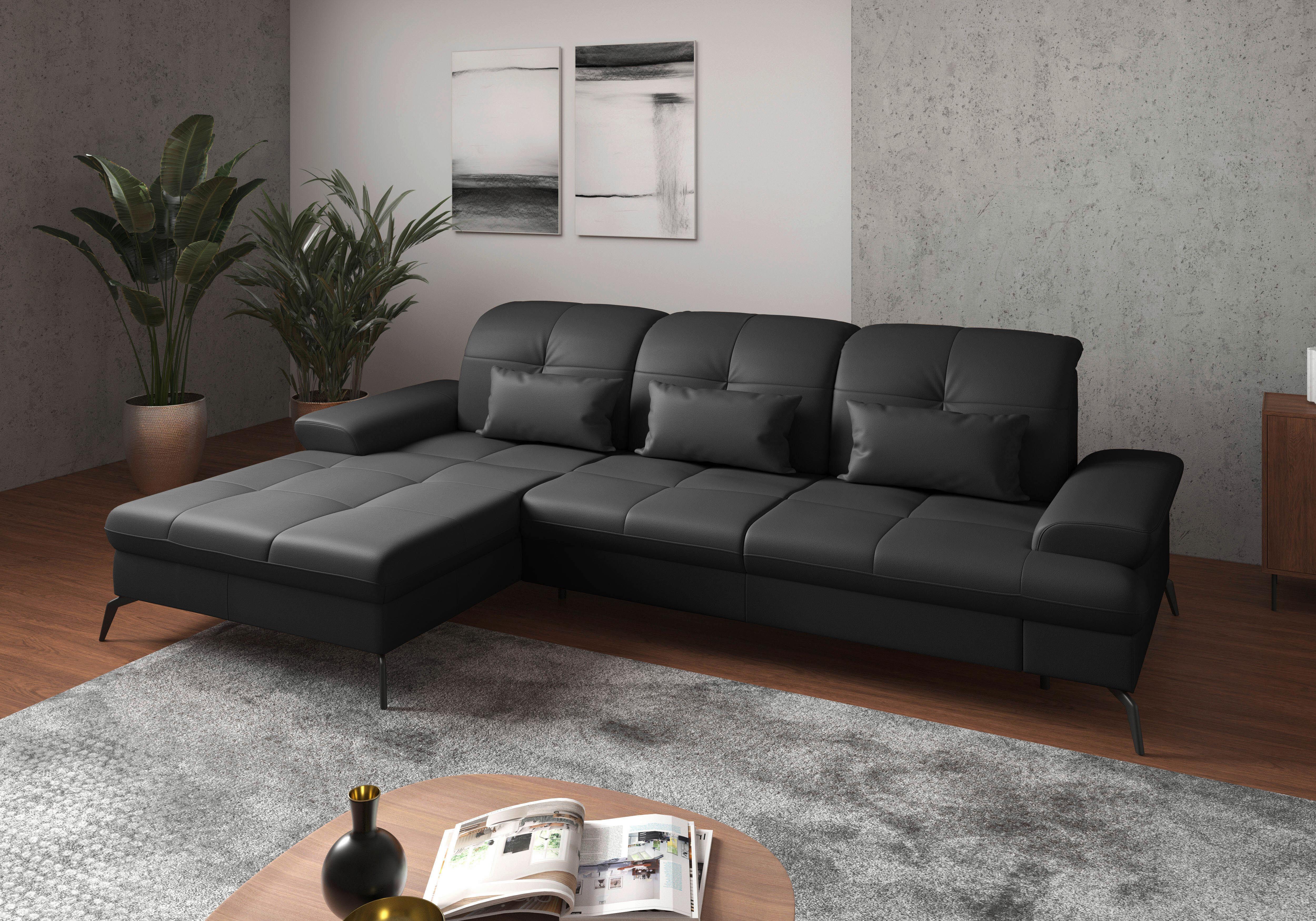ECKSOFA Amica Schwarz S: 185x279cm - Schwarz, KONVENTIONELL, Leder (185/279cm) - Sit & More