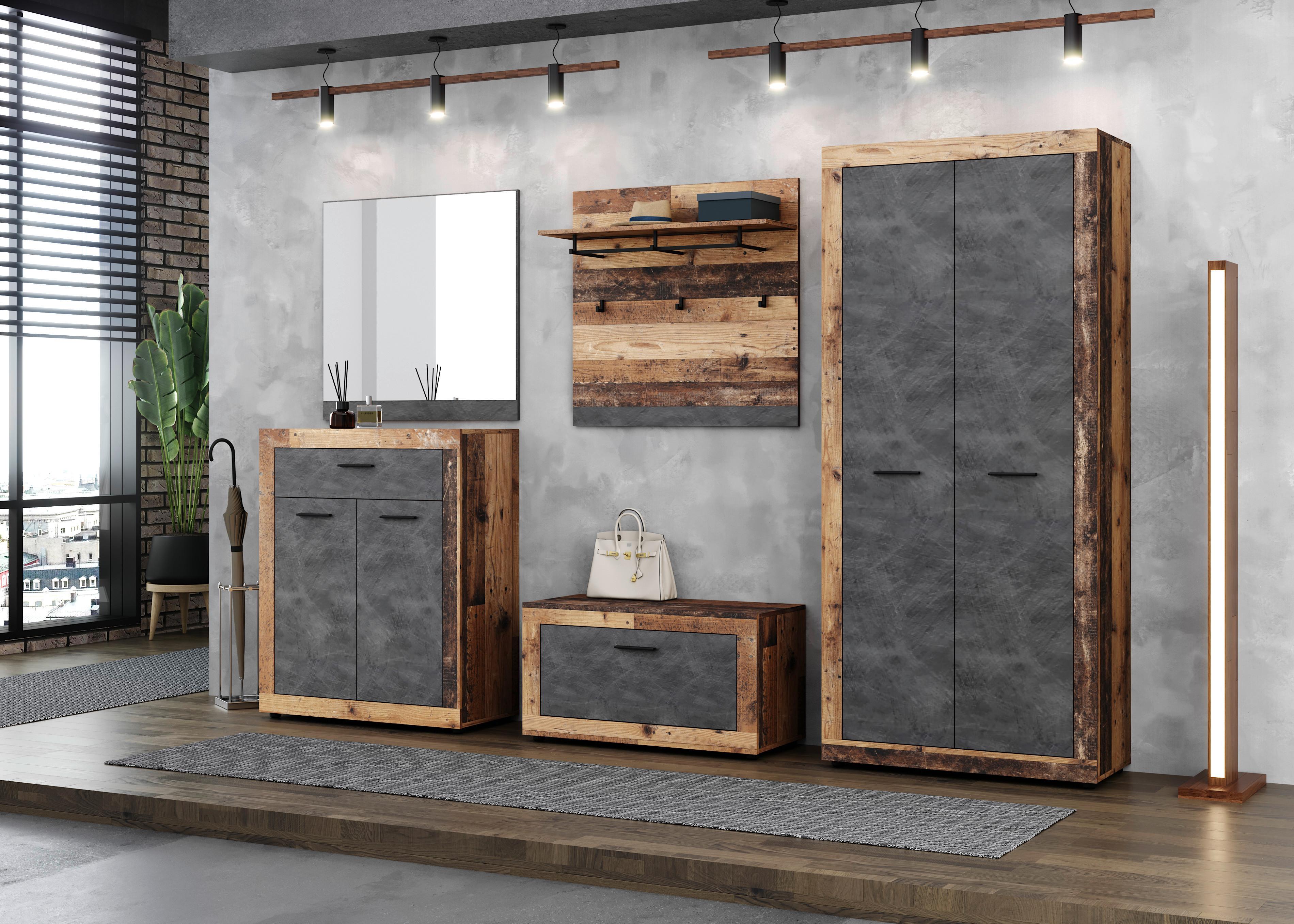 Garderobenschrank Luna Eiche Old Style - Alteiche/Schwarz, Design, Holzwerkstoff/Kunststoff (88,9/198/40cm) - MID.YOU