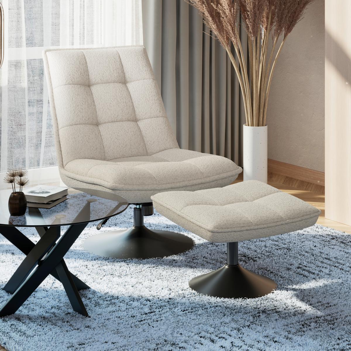 Relaxliege Kairo creme Sitzfläche drehbar, B: 71 cm - Creme/Schwarz, MODERN, Holz/Textil (71/88/89cm)