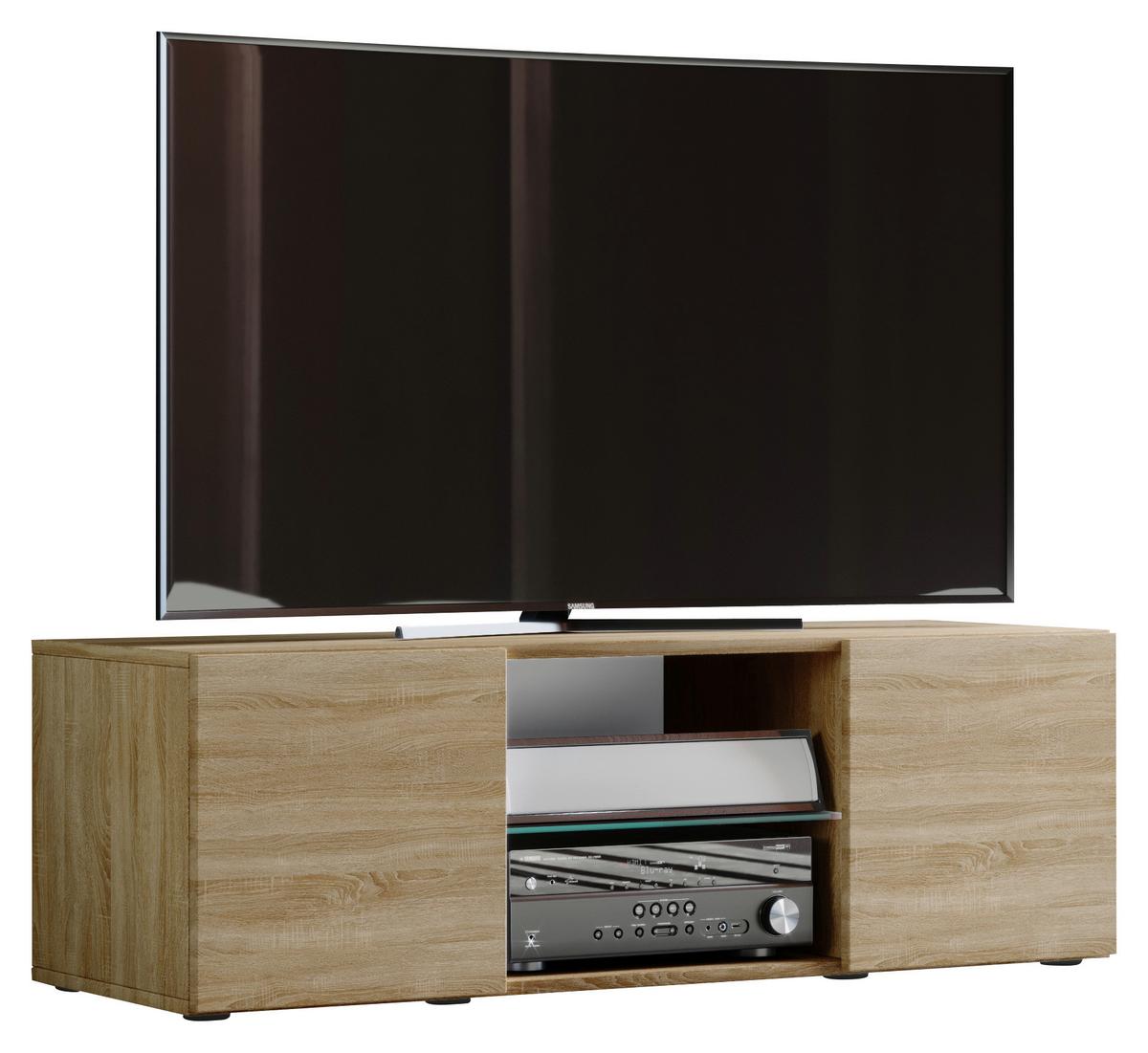 TV - skříňka Lowina š: 115 cm dub sonoma - černá/barvy dubu, Konvenční, kompozitní dřevo/plast (115/40/36cm) - MID.YOU