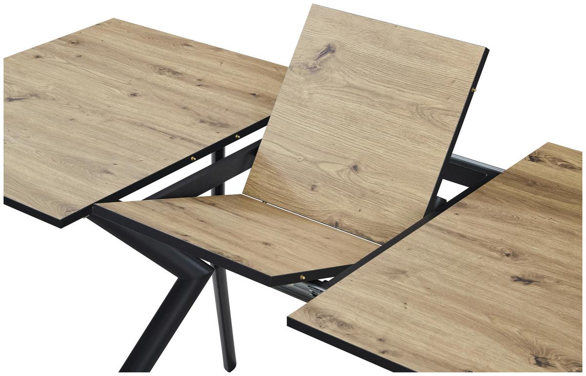 Ausziehtisch Marcel Giga 140AZ Melamin Eiche, B:140-180cm - Eichefarben/Schwarz, MODERN, Holzwerkstoff/Metall (140-180/80/76cm)