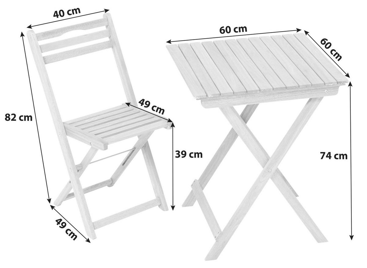 Balkonmöbel Set Porto Klappbar Aus Echtholz Massiv - Naturfarben, KONVENTIONELL, Holz (40/82/49cm) - Gardenson