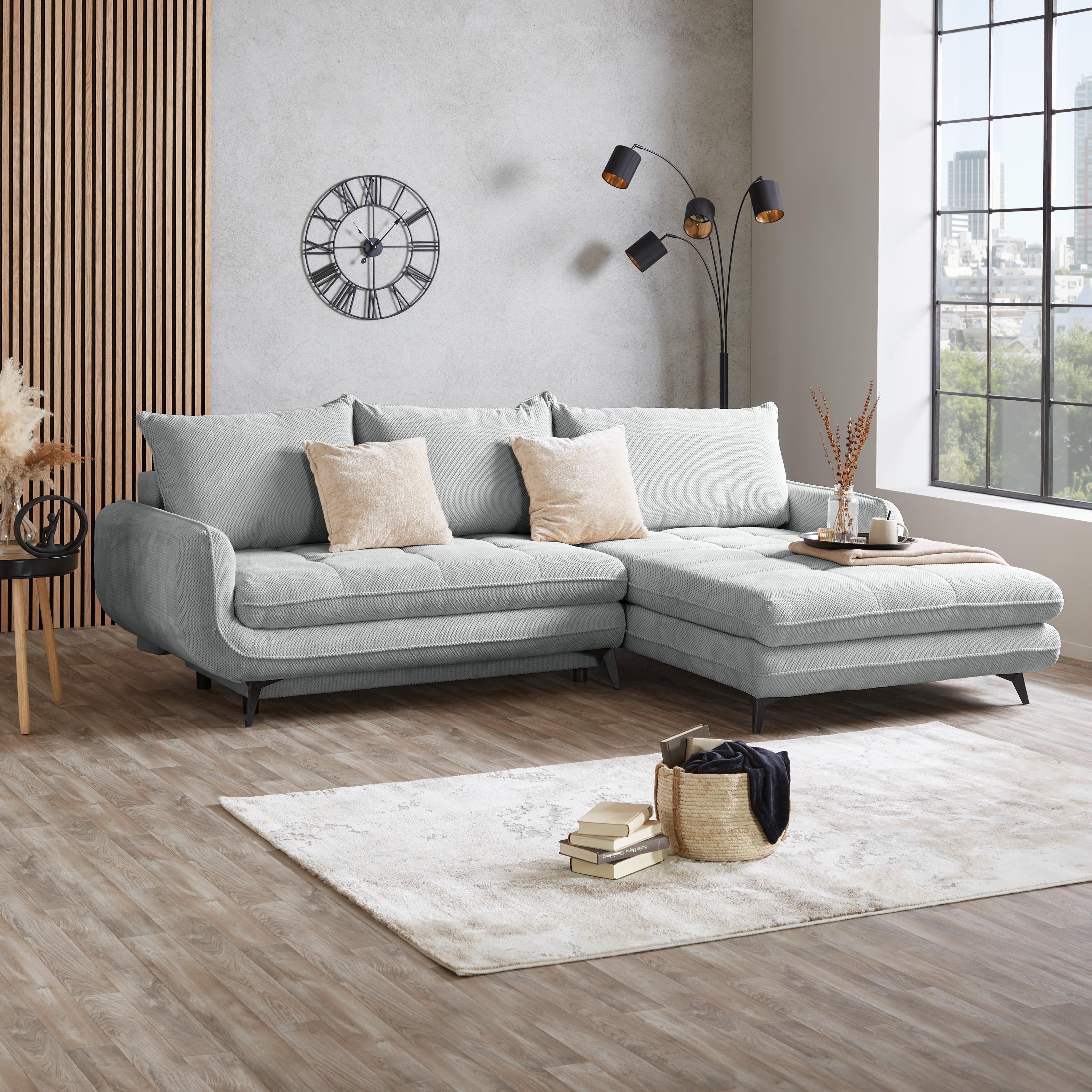 Ecksofa Wave - Silberfarben/Schwarz, MODERN, Holz/Textil (266/189cm)