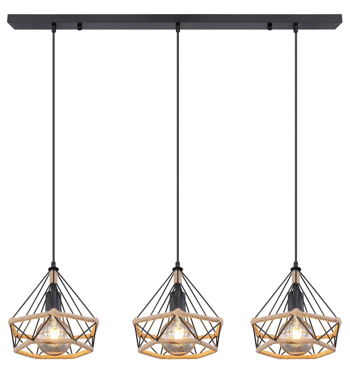 Hängeleuchte Ulleu H: 120 cm 3-Flammig - Schwarz/Braun, Basics, Naturmaterialien/Metall (100/25/120cm) - Globo