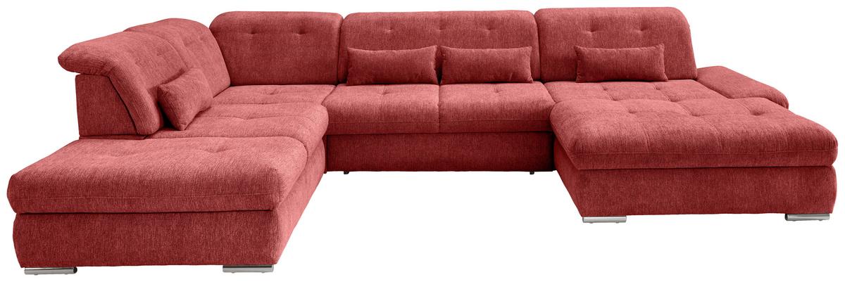 Wohnlandschaft Dalida Rot U: 254x376x195 Cm - Chromfarben/Rot, MODERN, Textil (254/376/195cm) - Livetastic