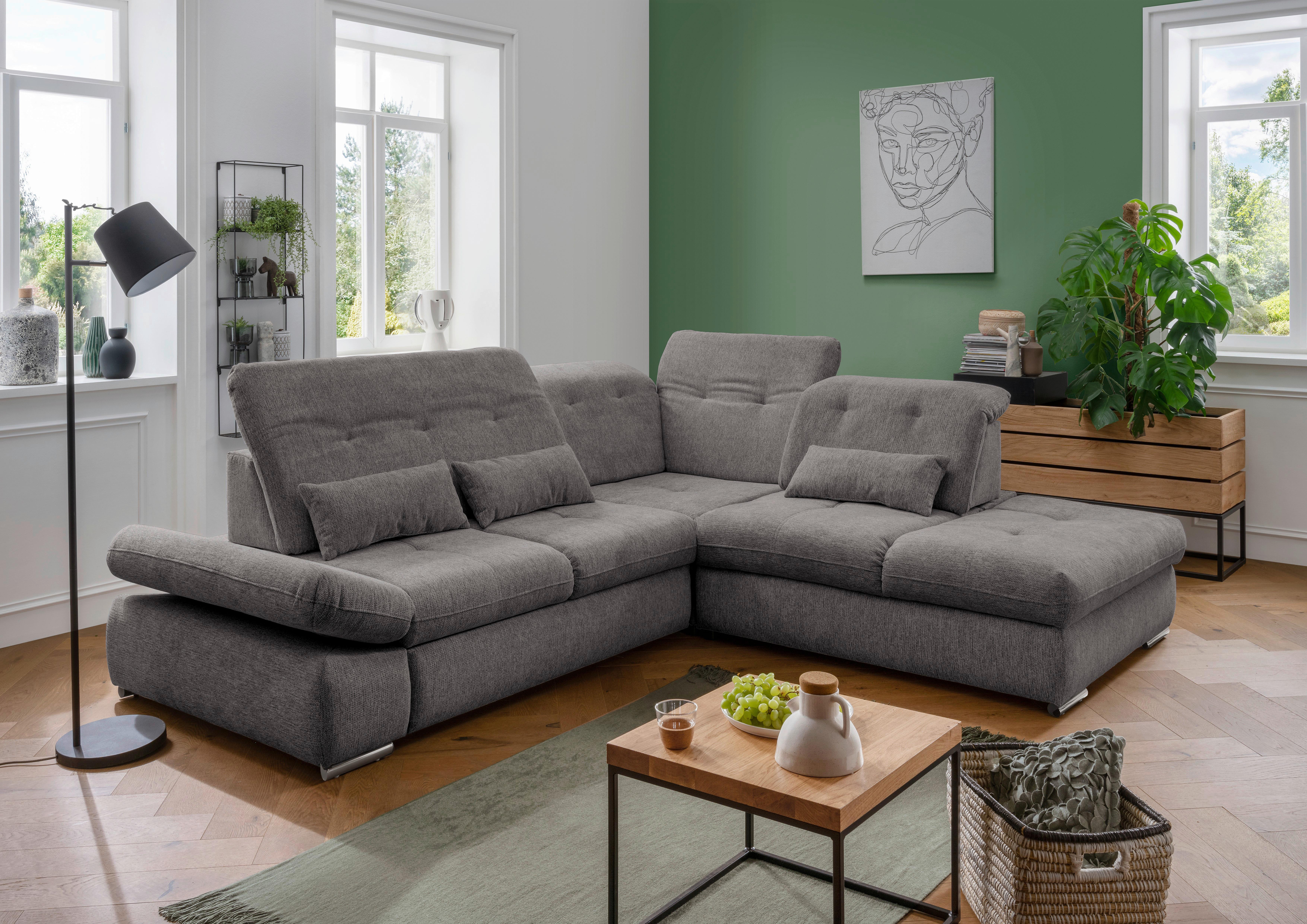 Ecksofa mit Schlaffunktion Dalida Braun/Grau Chenille - Chromfarben/Braun, Design, Textil (280/254cm) - Livetastic