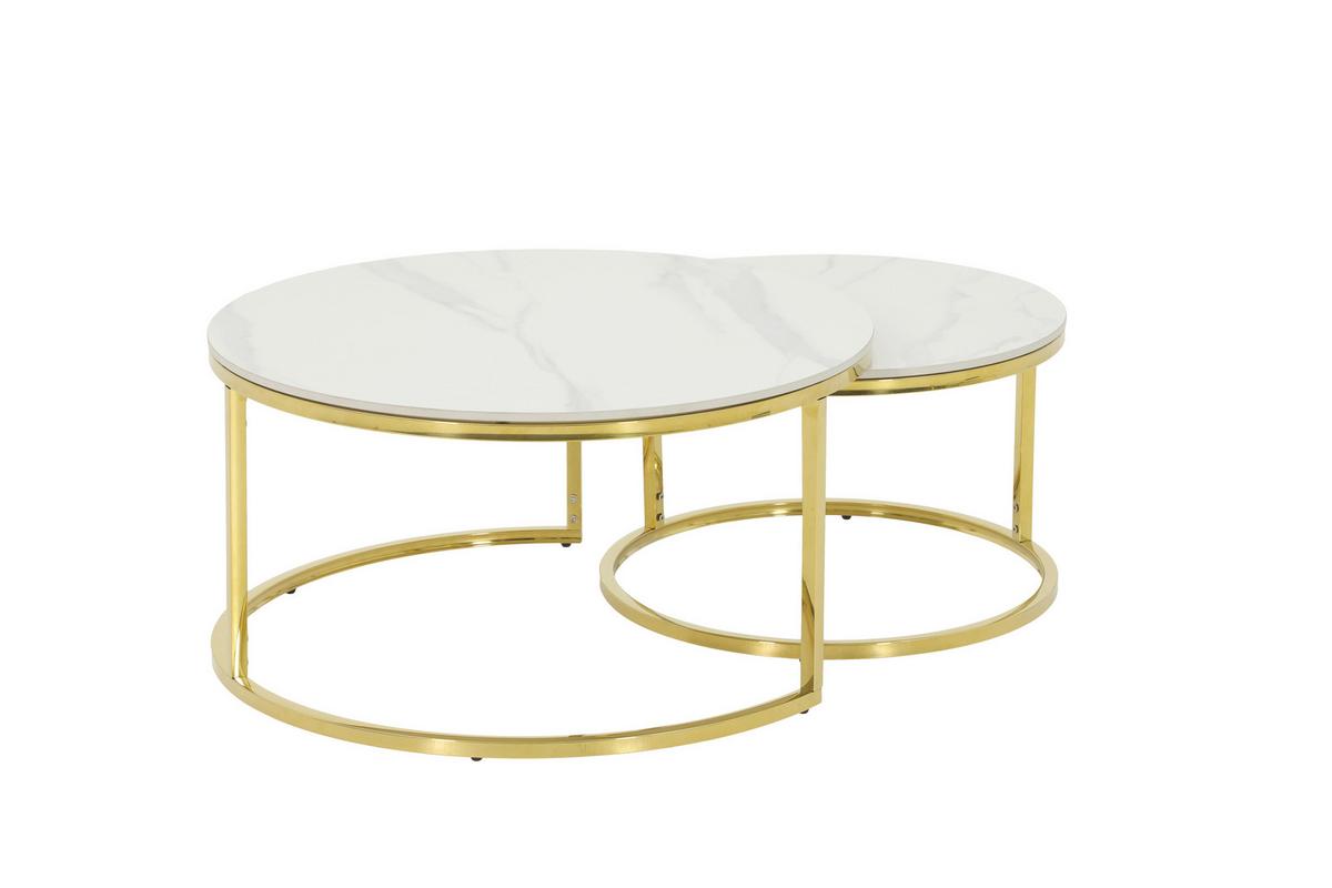 Couchtischset Joel Weiß D: 80/60 cm - Goldfarben/Weiß, Design, Stein (80/60/41/37/80/60cm) - Livetastic