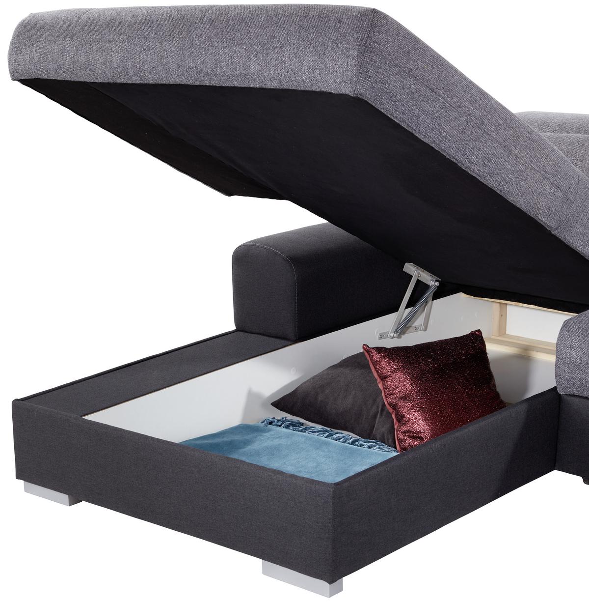 Ecksofa Mit Schlaffunktion + Bettkasten Malaga, Webstoff - Silberfarben/Graphitfarben, KONVENTIONELL, Textil (203/286cm) - Ondega