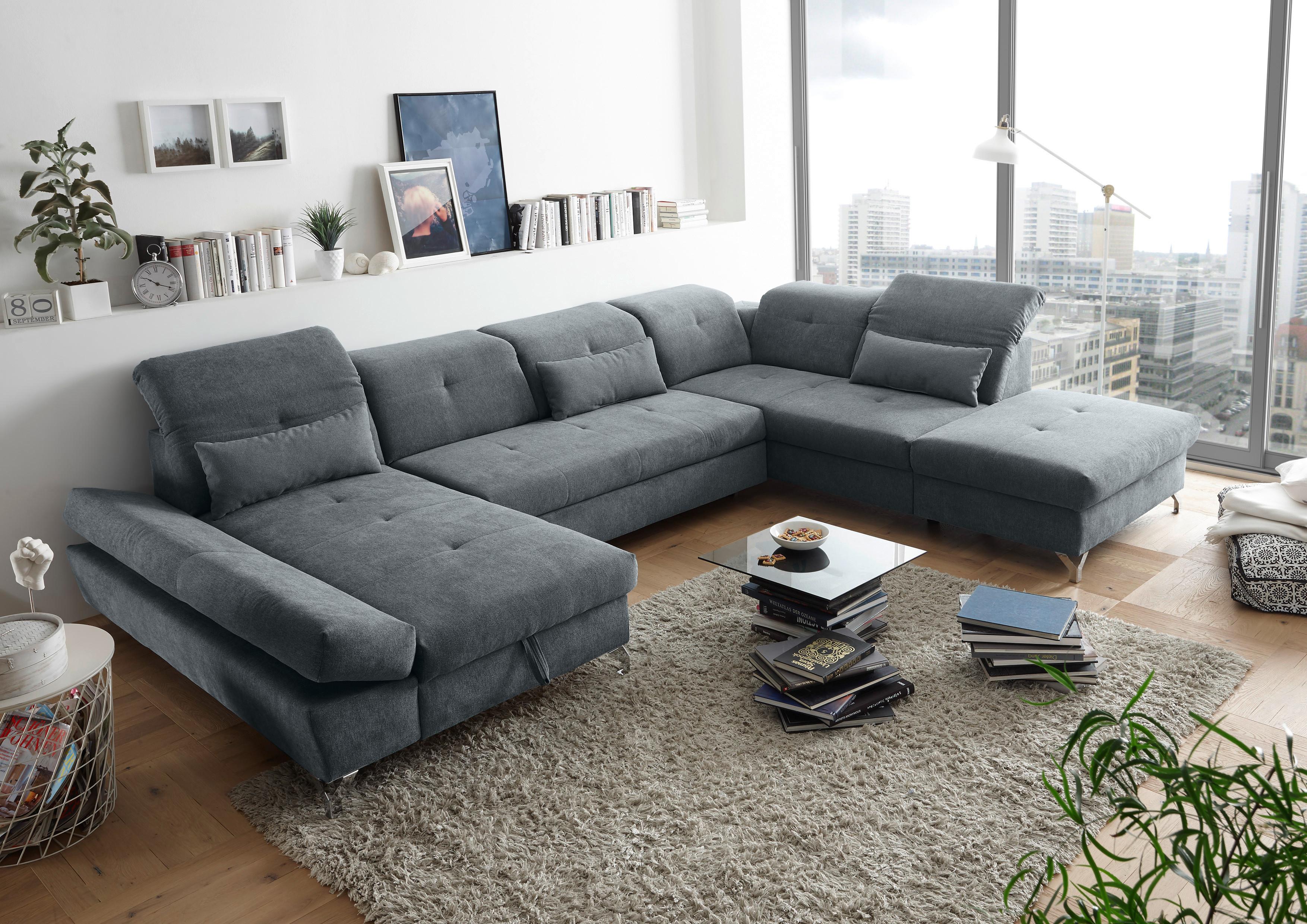 Wohnlandschaft Melfi - Anthrazit/Silberfarben, MODERN, Textil (168/350/245cm) - MID.YOU