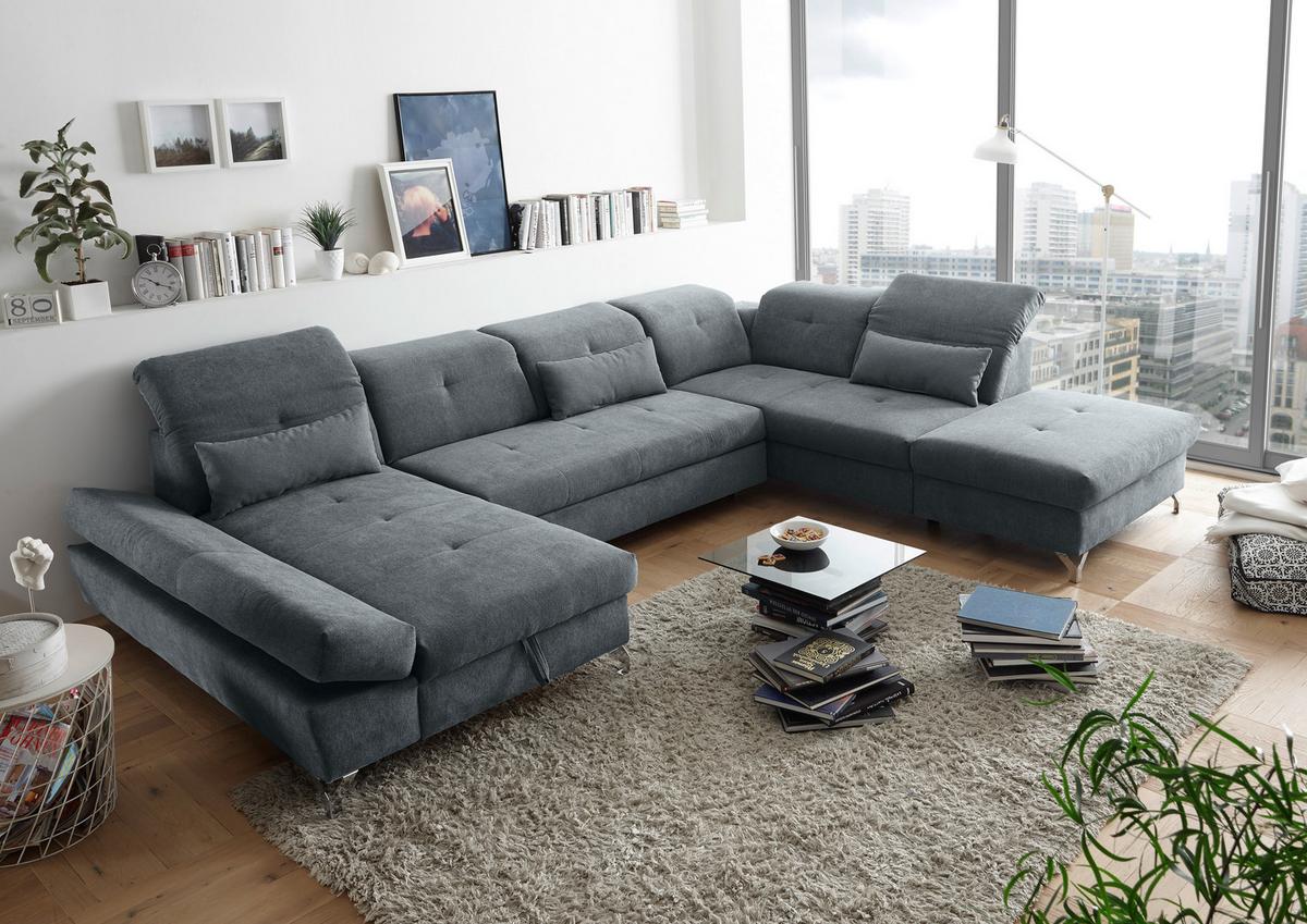 Wohnlandschaft Melfi - Anthrazit/Silberfarben, MODERN, Textil (168/350/245cm) - MID.YOU