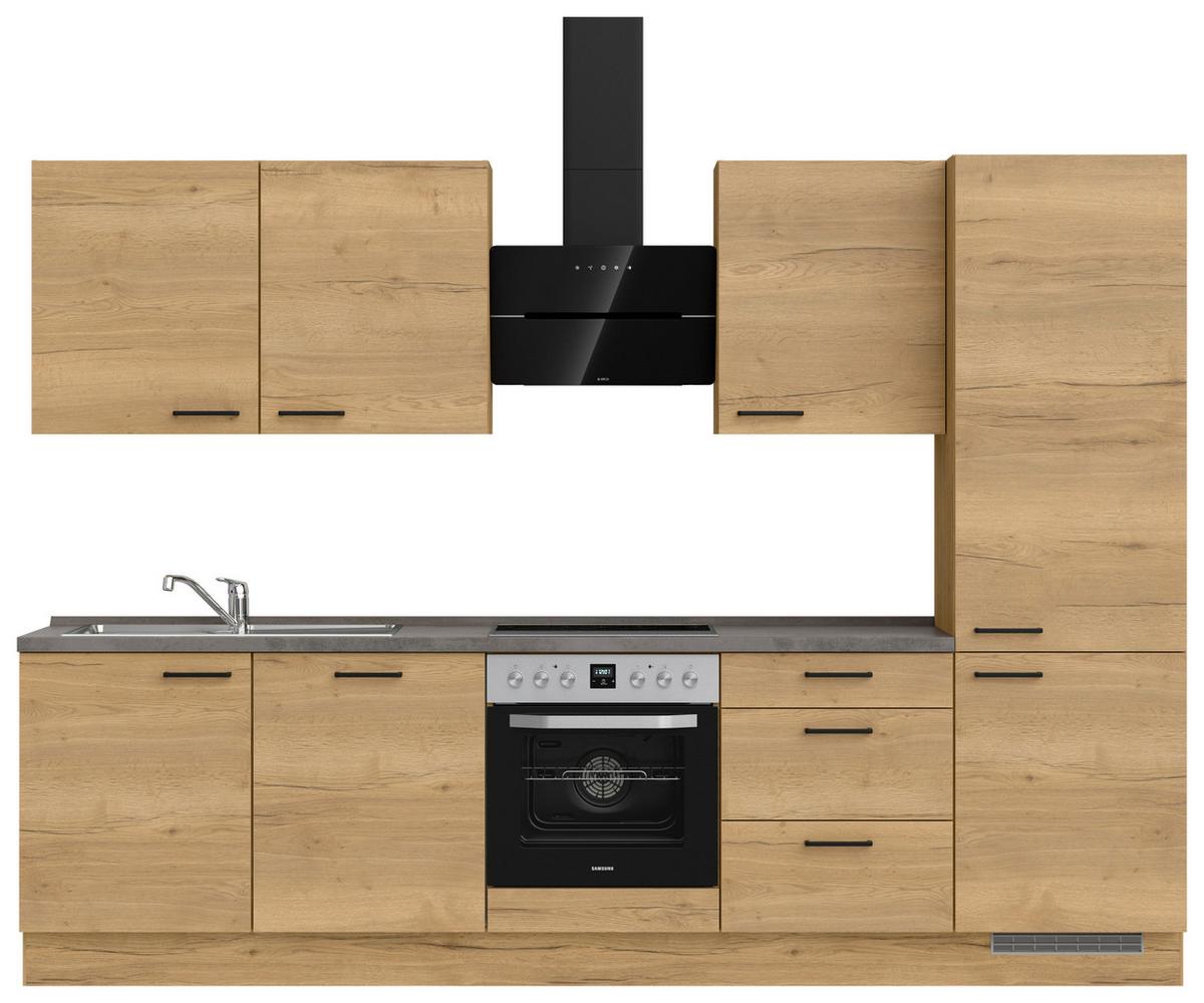Kuchynská linka 300 cm, dub Sierra - čierna/farba duba, Modern, kov/kompozitné drevo (300cm) - Nobilia