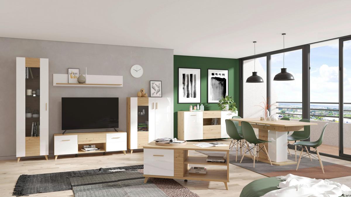 Vitrin Bretagne - tölgyfa színű/fehér, Modern, faalapú anyag (58/202/35cm) - Best Price