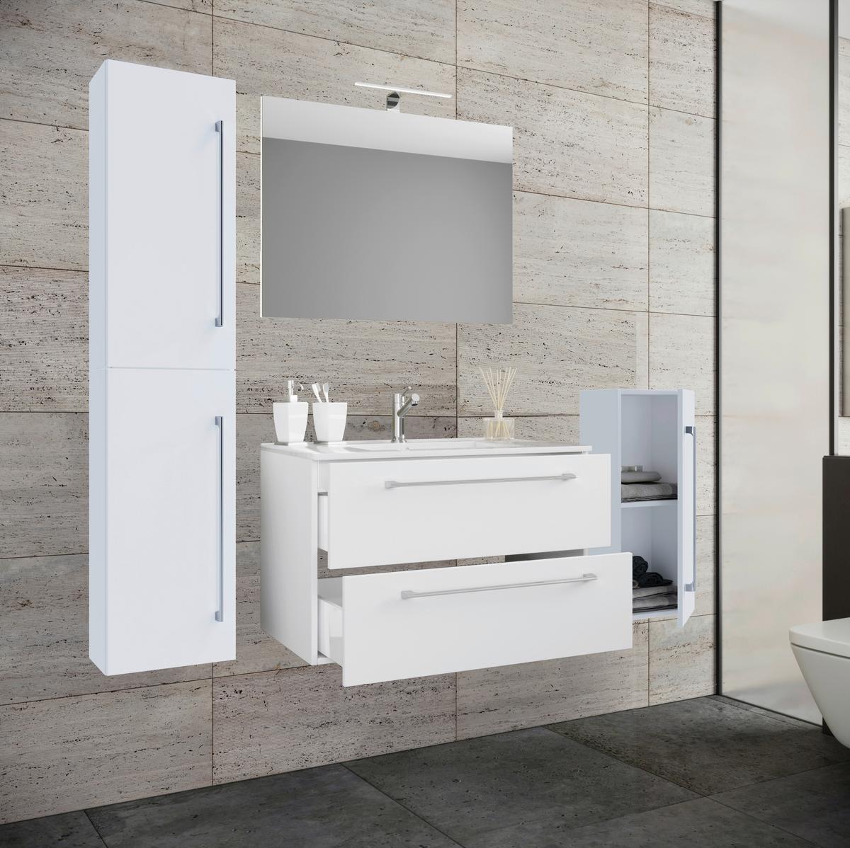 Badezimmer Badinos 5-Teilig Weiß B: 126 cm - Weiß, MODERN, Keramik/Holzwerkstoff (126cm) - MID.YOU