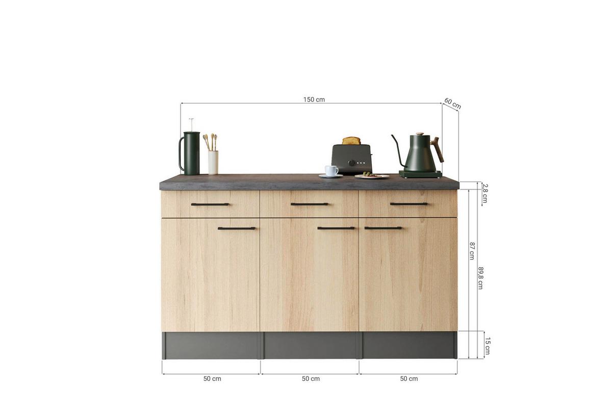 SPODNÁ KUCHYNSKÁ SKRINKA OLIVER - čierna/sivá, Trend, kov/kompozitné drevo (150/90/60cm) - Respekta
