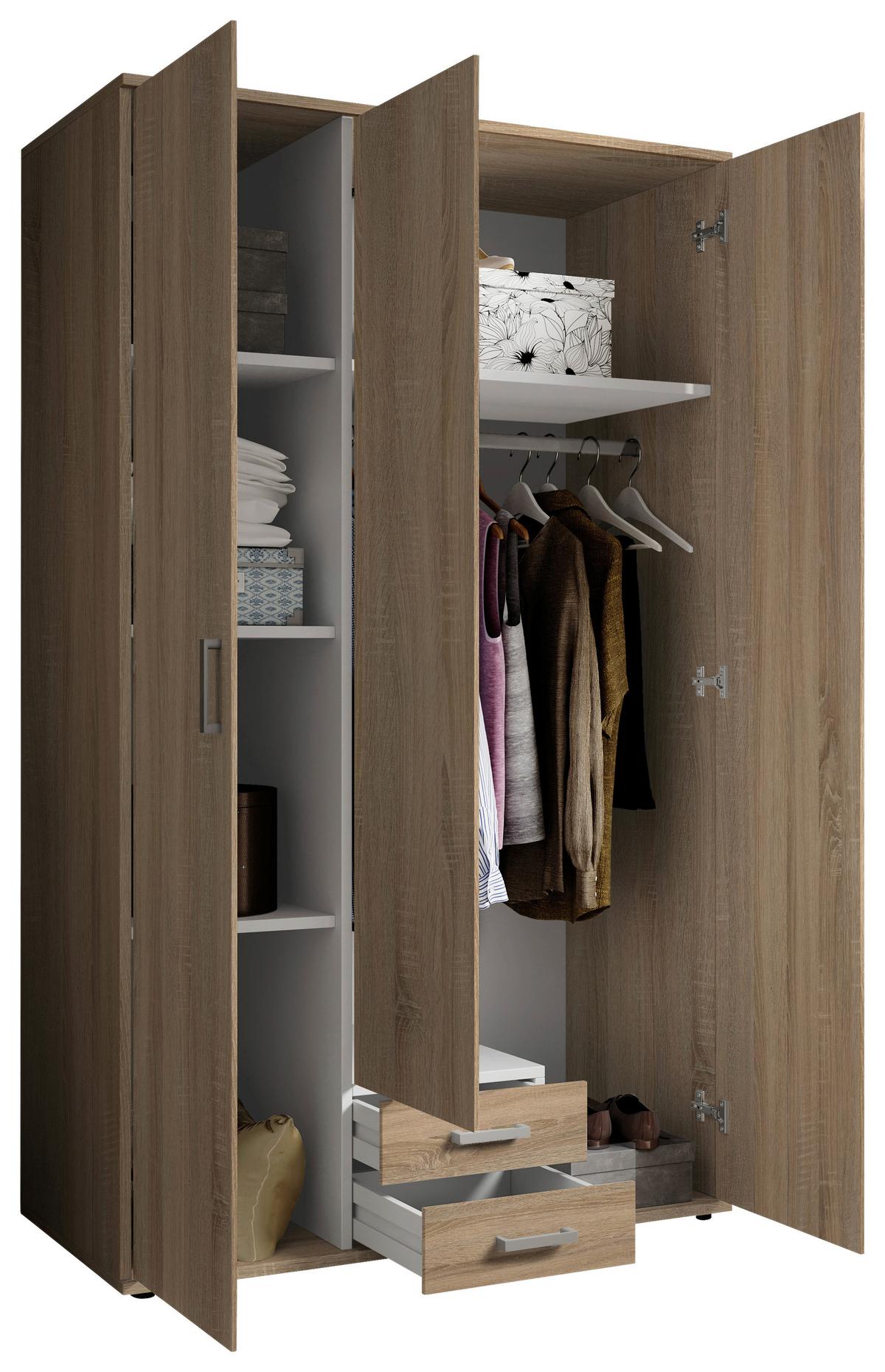 Drehtürenschrank Mit 2 Laden 120cm Paul,sonomaeiche 3-Türig - Sonoma Eiche, Basics, Glas/Holzwerkstoff (120/196/54cm)
