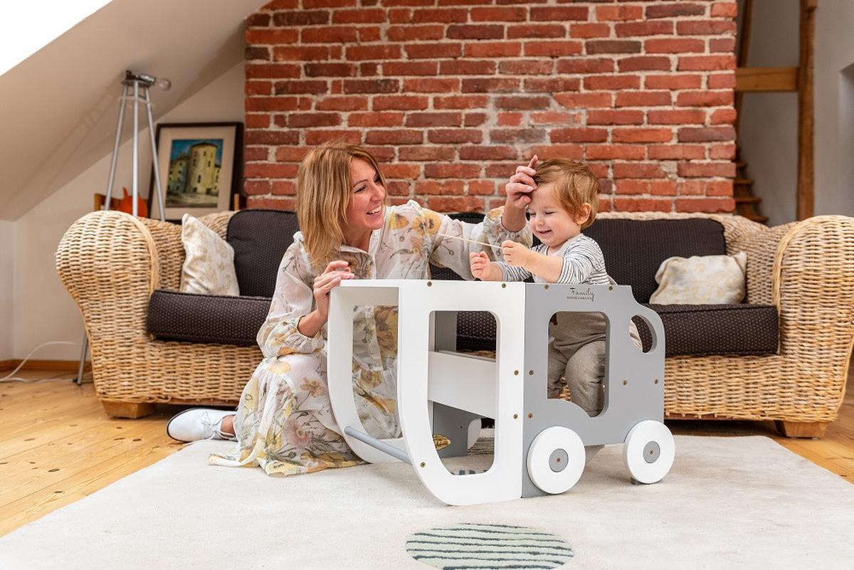 Hochstuhl Car Step Stool Aus Holz Grau/weiß - Weiß/Grau, Basics, Holz (38/90/40cm)
