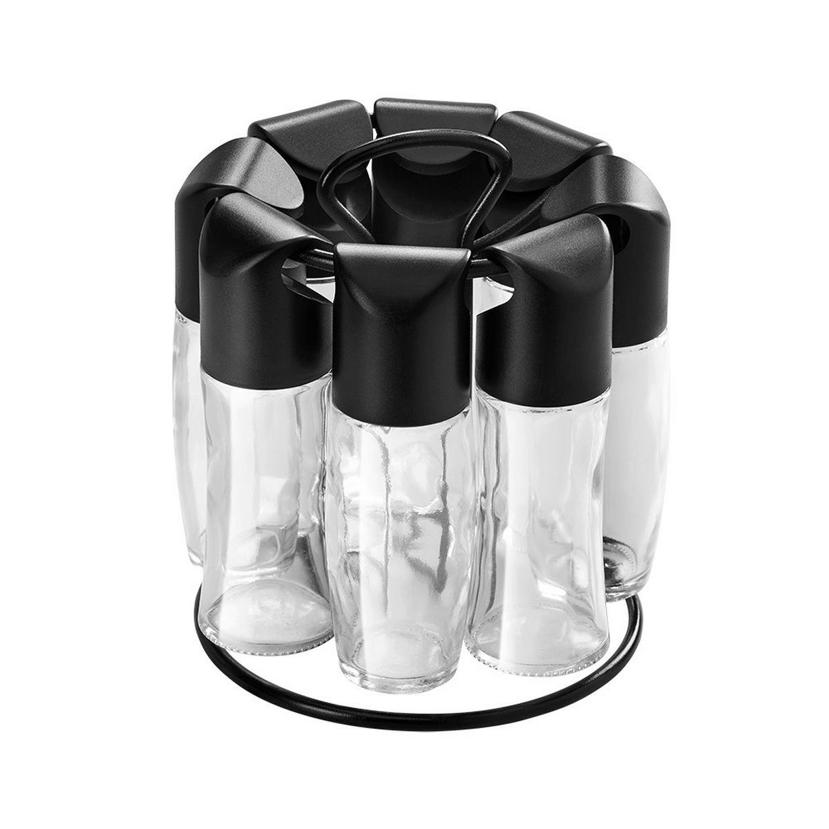 Gewürzregal aus Glas und Kunststoff BxH: 15,2x17,2 cm - Transparent/Schwarz, Basics, Glas/Kunststoff (15,2/17,2/15,2cm) - Metaltex