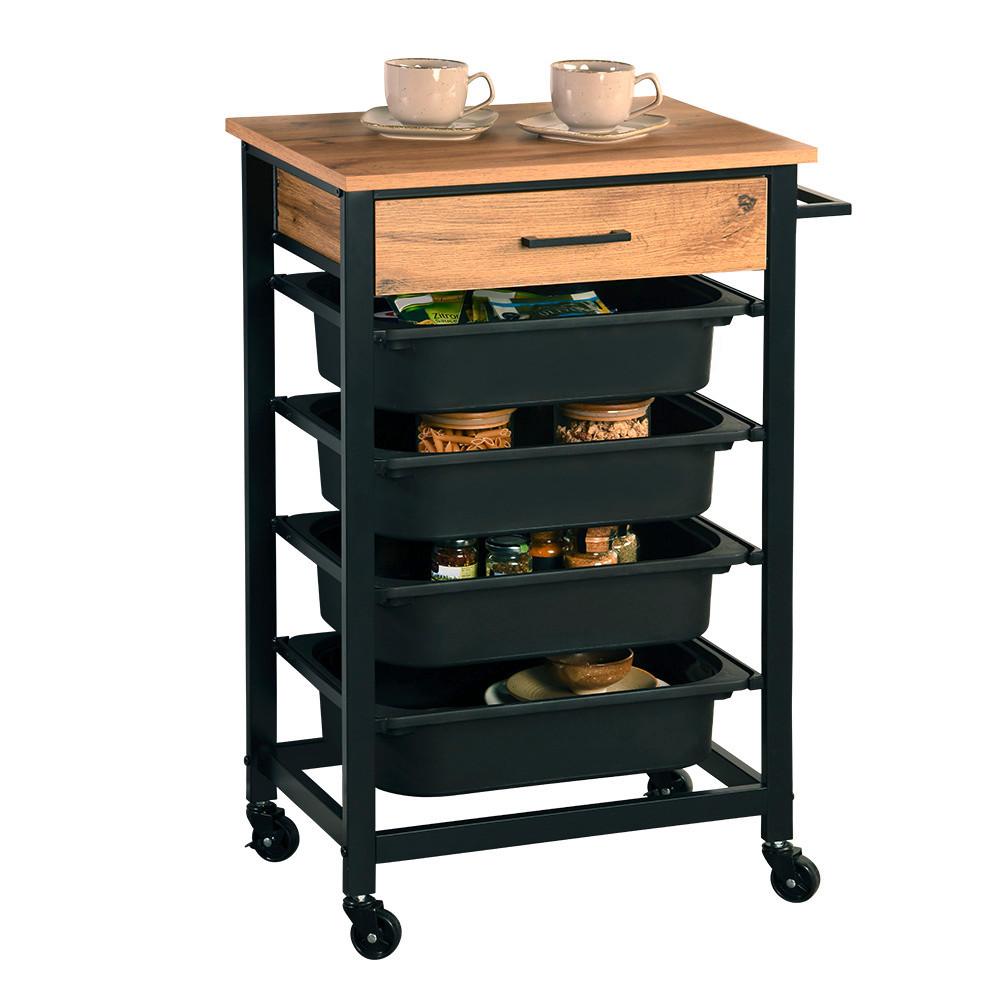 Servierwagen Hellbraun, Schwarz, B: 47 cm - Hellbraun/Schwarz, Basics, Holzwerkstoff/Kunststoff (47/85/37cm) - Kesper