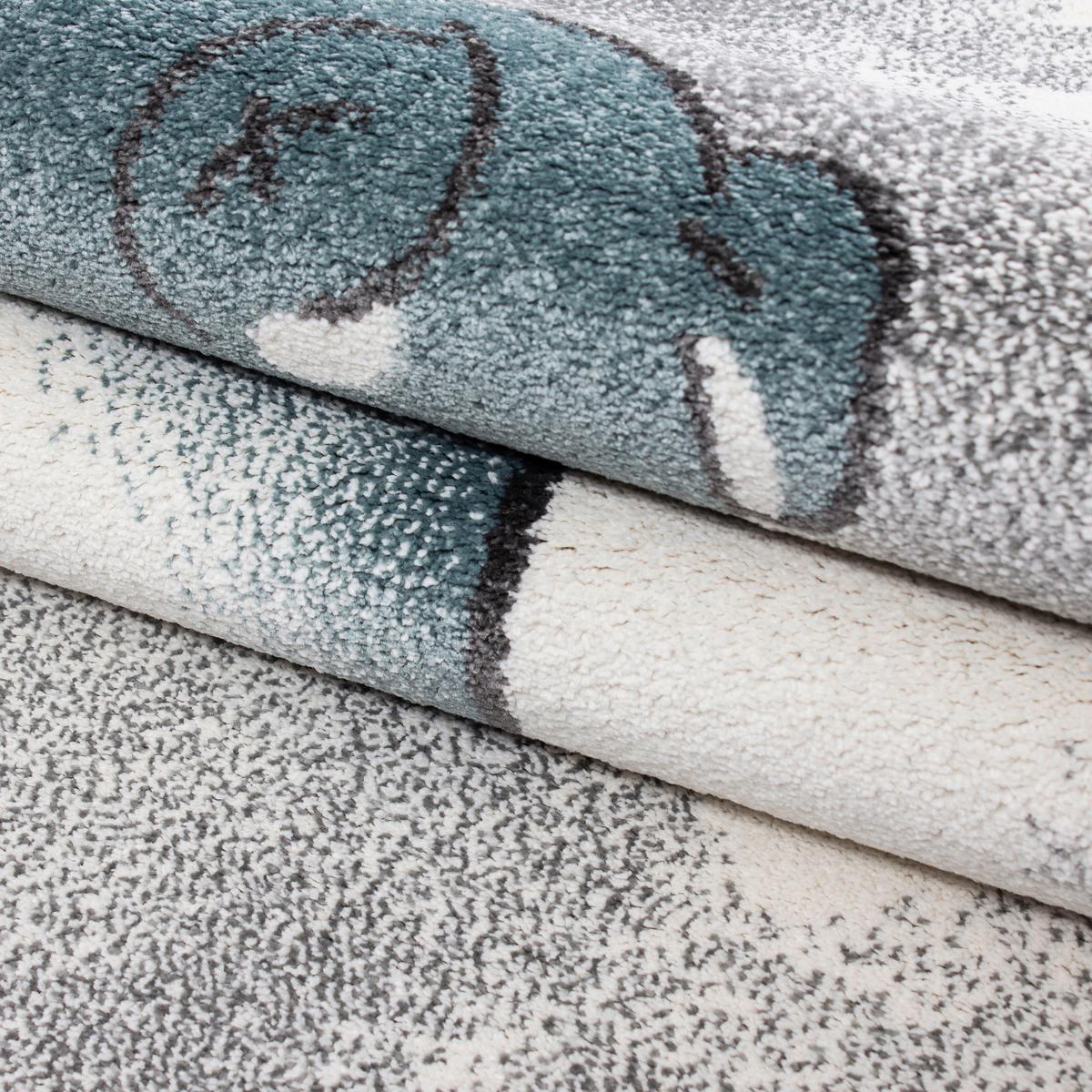 Kinderteppich Bär Blau/grau/weiß Kids Ø 120 Cm - Blau/Weiß, Trend, Textil (120cm)