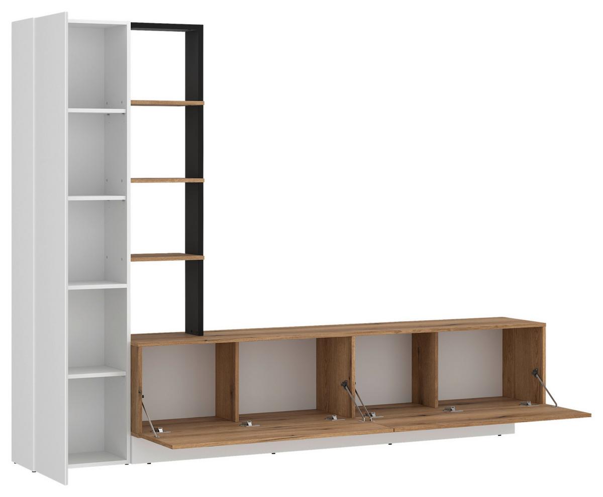 Szekrénysor Tevisa - tölgyfa színű/fekete, Modern, faalapú anyag (230/180/41,6cm)