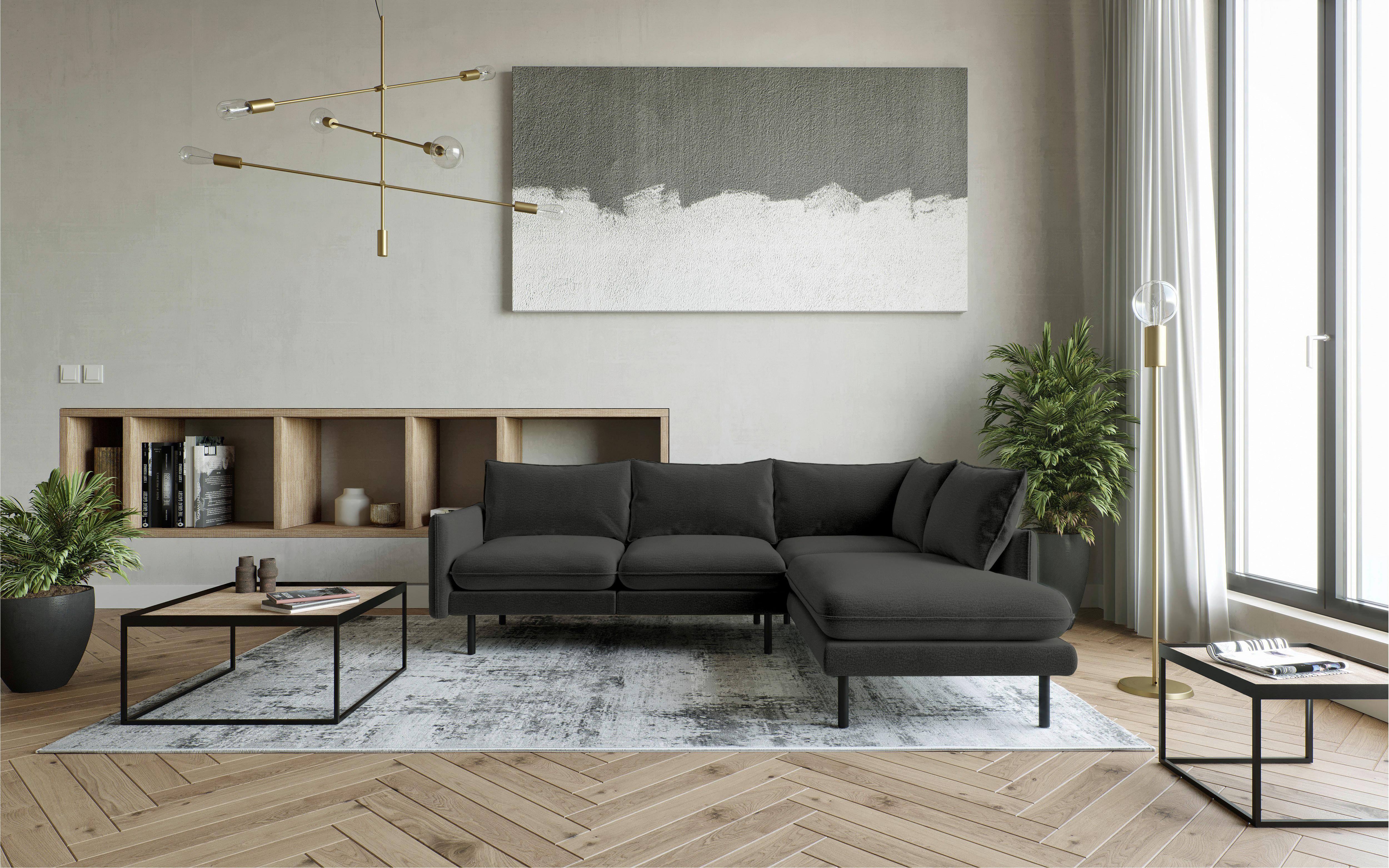Ecksofa Samos Dunkelgrau S: 267x204 Cm - Dunkelgrau/Schwarz, Design, Textil (267/204cm) - Livetastic