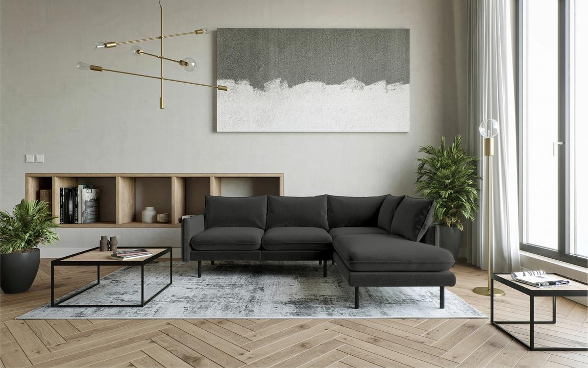 Ecksofa Samos Dunkelgrau S: 267x204 Cm - Dunkelgrau/Schwarz, Design, Textil (267/204cm) - Livetastic