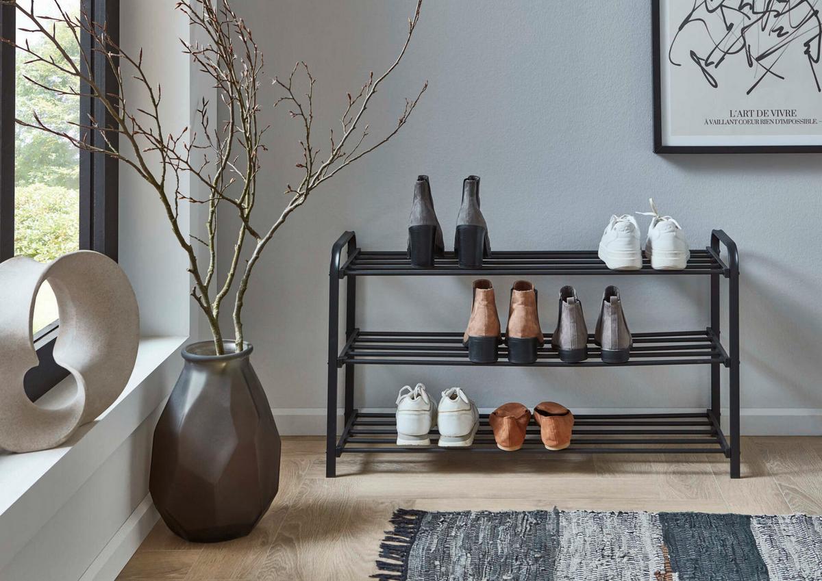 Schuhregal Schwarz B: 89 Cm - Schwarz, Design, Metall (89/49/29cm) - MID.YOU