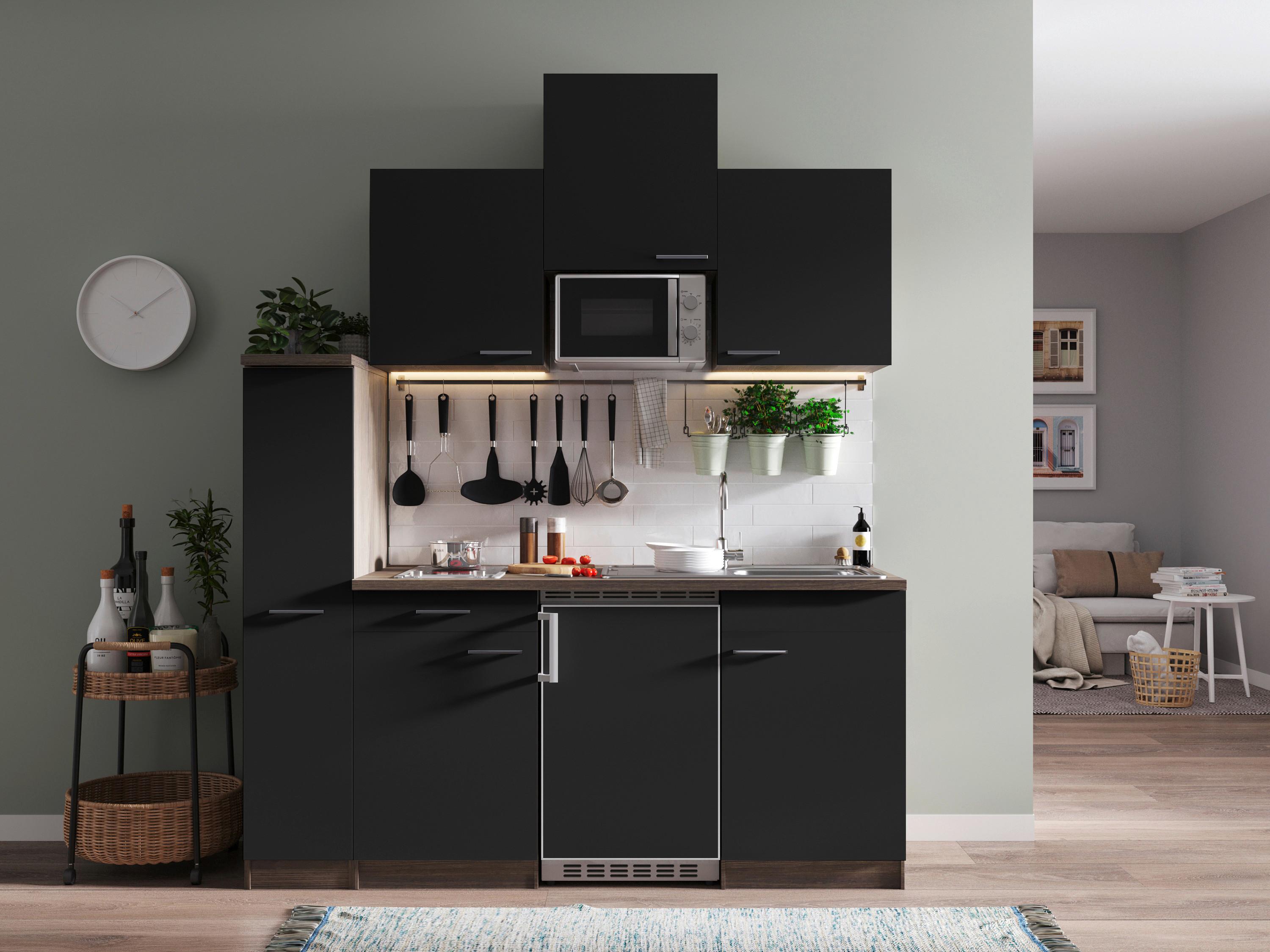 KÜCHENBLOCK OLIVER SINGLEKÜCHE 180 CM - Eichefarben/Schwarz, MODERN, Holzwerkstoff (180cm) - Respekta