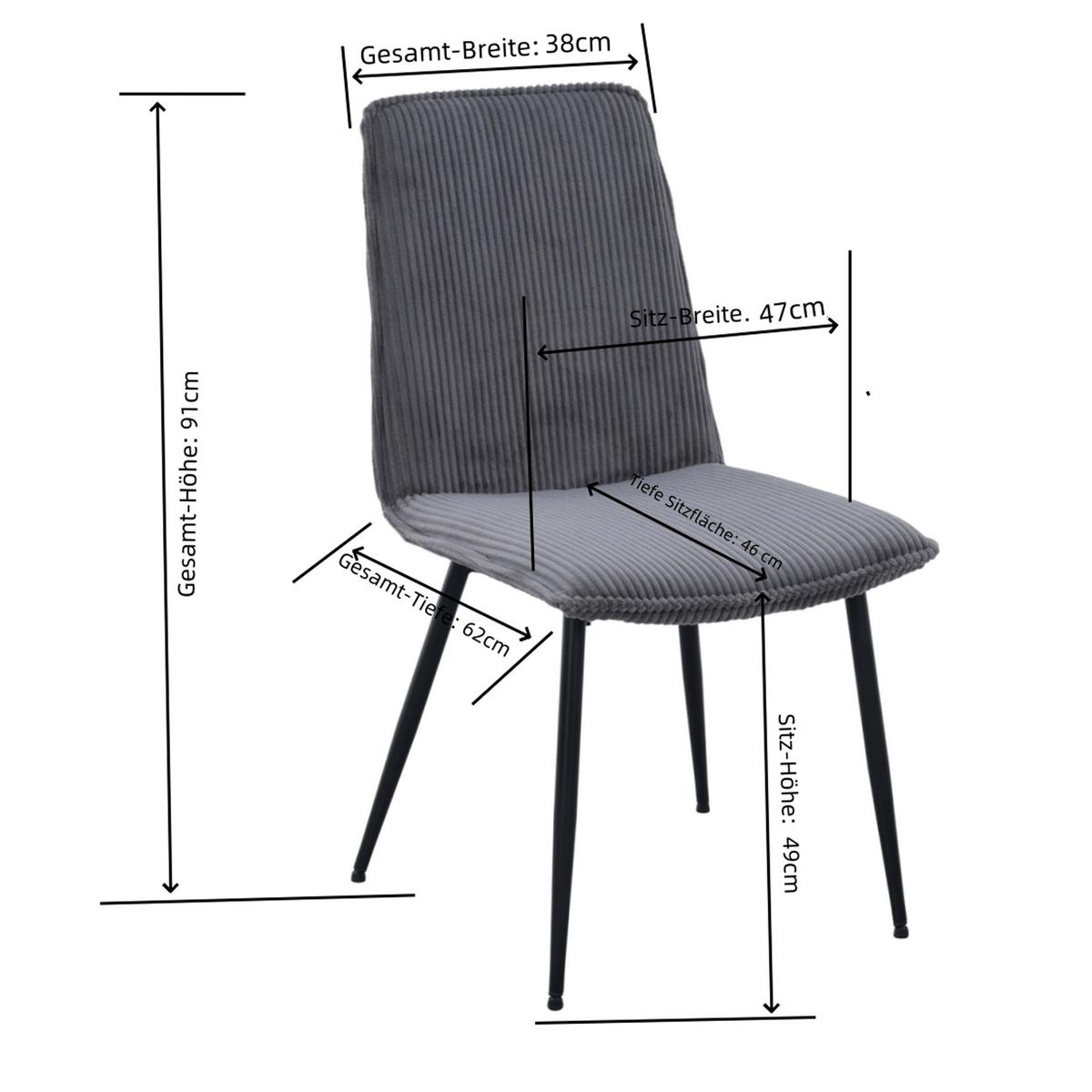 Vierfußstuhl Lorenzo Grau/Schwarz B: 47 cm - Schwarz/Grau, MODERN, Textil/Metall (47/91/61,5cm) - Livetastic