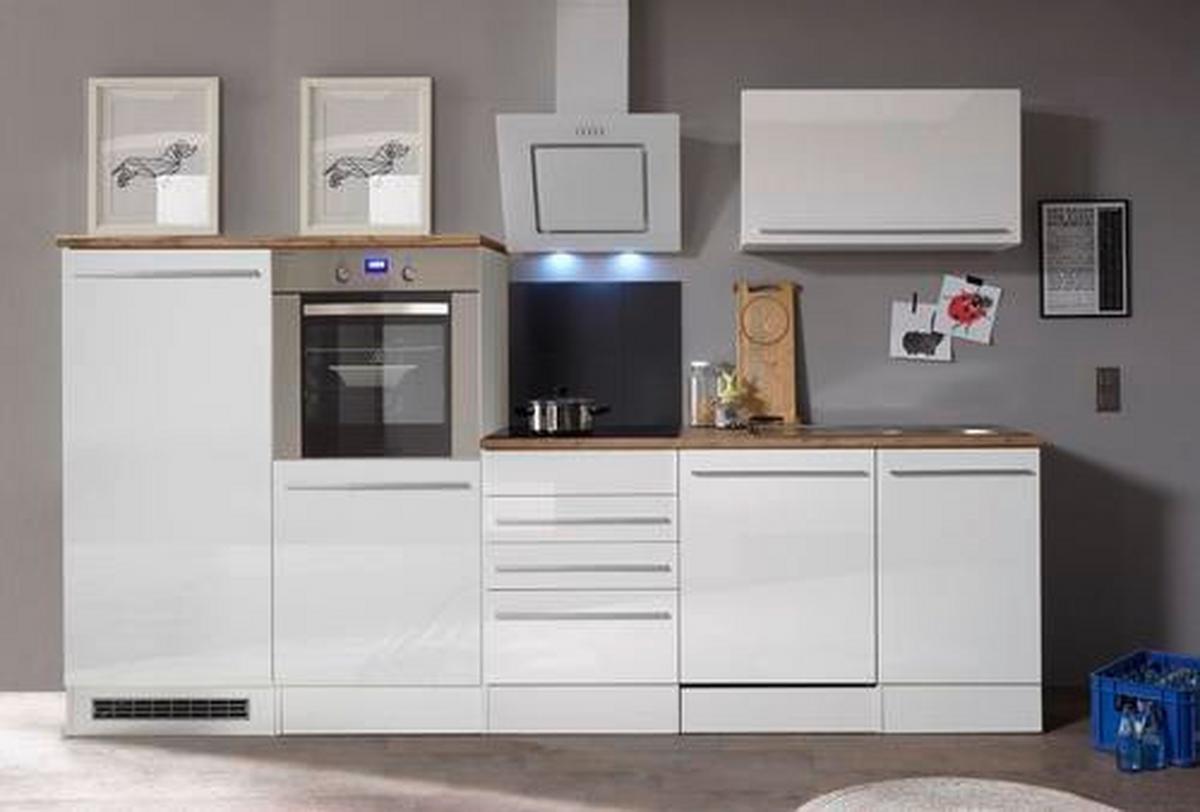 Küchenzeile Premium mit Geräte B: 290 cm Weiß/Eiche Dekor - Wildeiche/Eichefarben, Basics, Holzwerkstoff (290cm) - Respekta