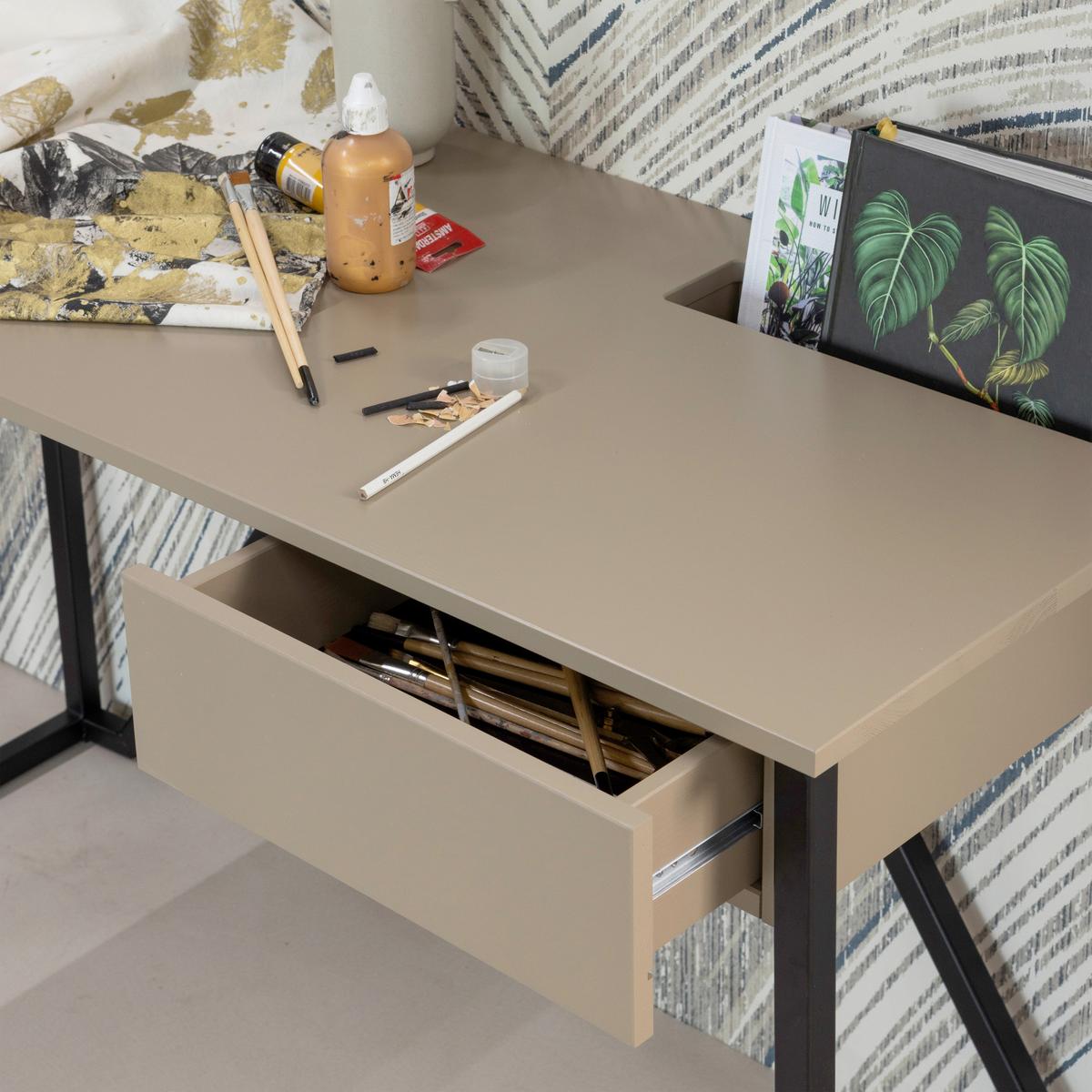 Schreibtisch New Julius Schlammfarben L: 126cm - Schlammfarben/Schwarz, MODERN, Holz/Metall (126/53/75cm) - Livetastic