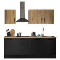 Kuchyňská linka TURIN bez spotřebičů, šíŕka 220 cm - černá/dub artisan, Moderní, kov/kompozitní dřevo (220cm)