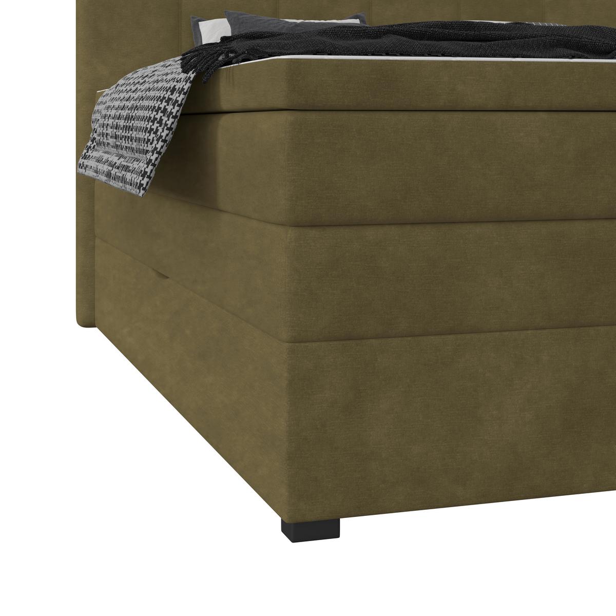 Boxspringbett mit Topper & Bettkasten 200x200 Lauro - Schwarz/Grün, Trend, Textil (200/200cm)