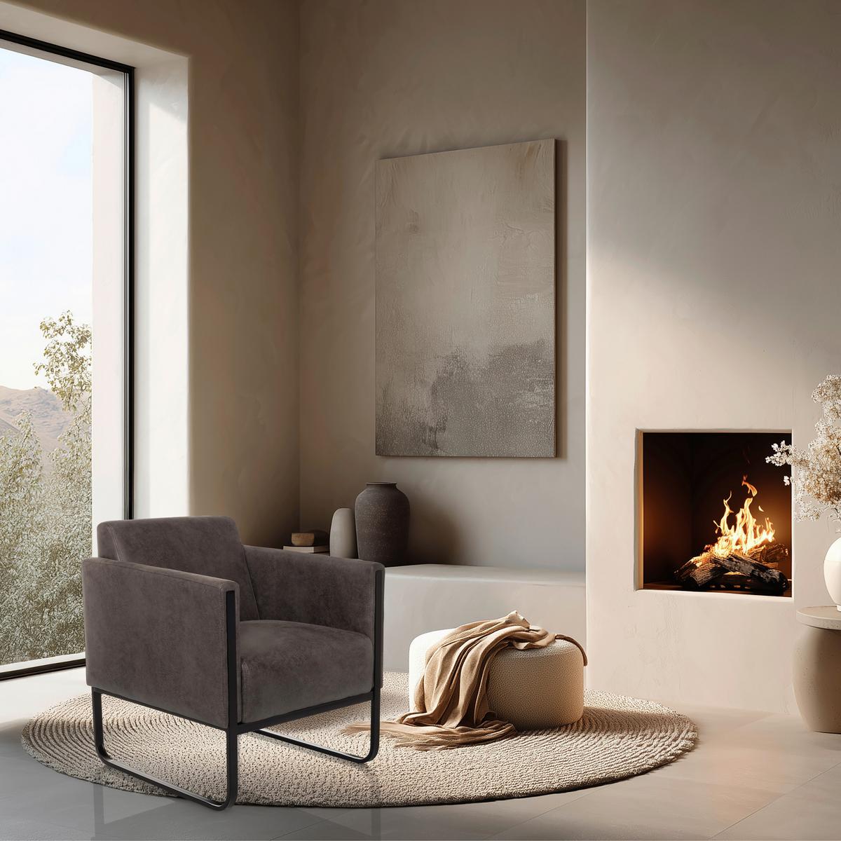LOUNGESESSEL Aruba Retro Grau B: 67cm - Schwarz/Grau, MODERN, Leder/Kunststoff (67/78/71cm) - MID.YOU