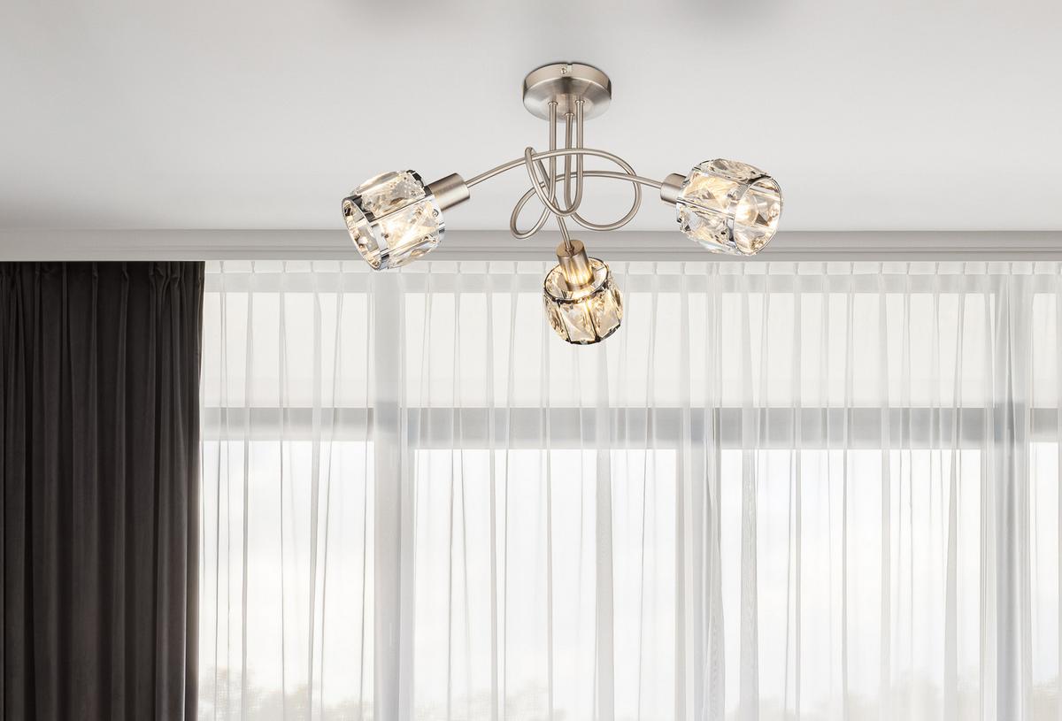 Strahler 3-Flammig Ø 38 cm, mit Kristallglas - Design, Glas/Metall (38/24cm) - Globo
