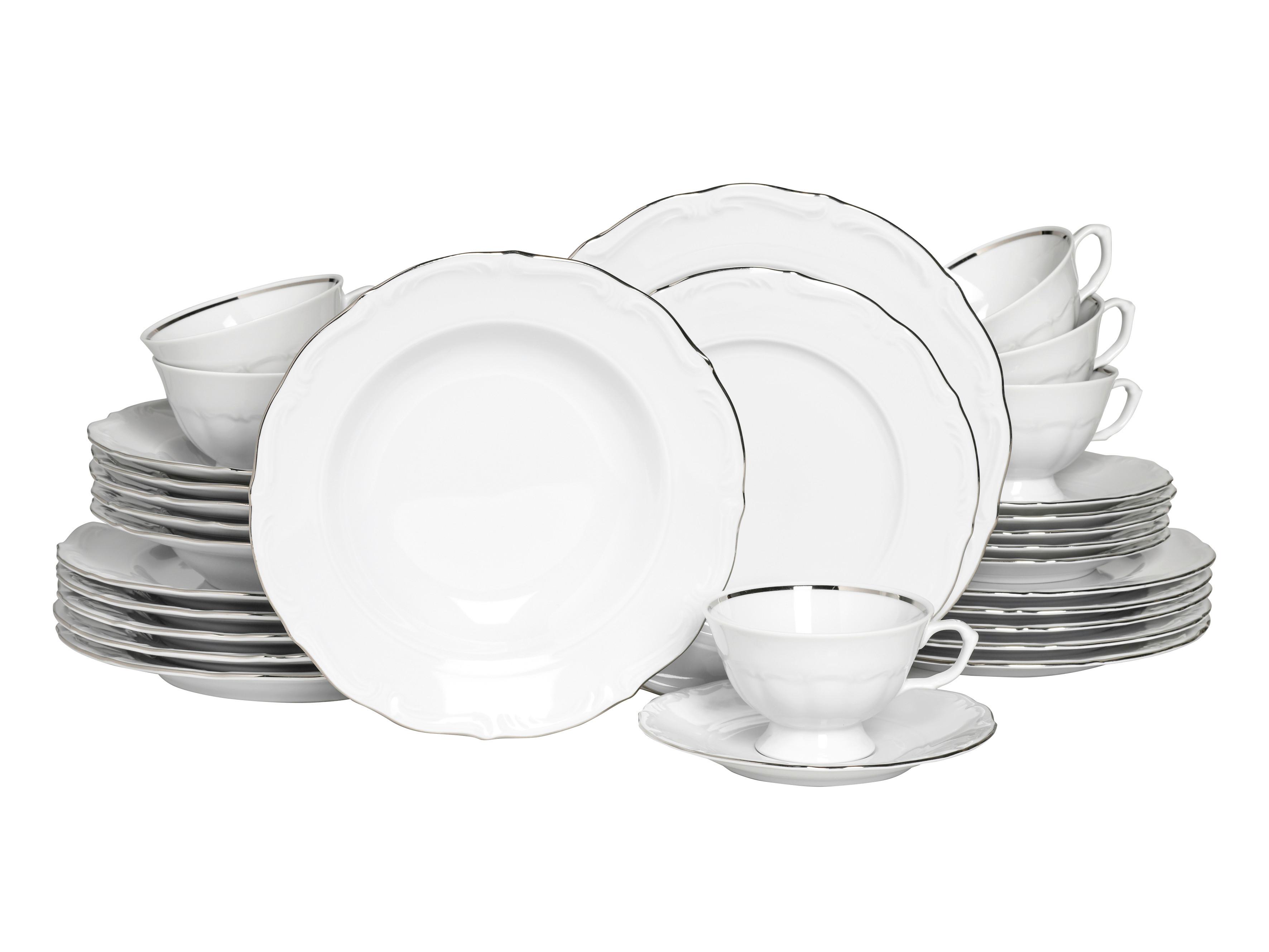 KOMBINOVANÝ SERVIS MARIA THERESIA PLATIN - biela/platinová, Basics, keramika - Creatable