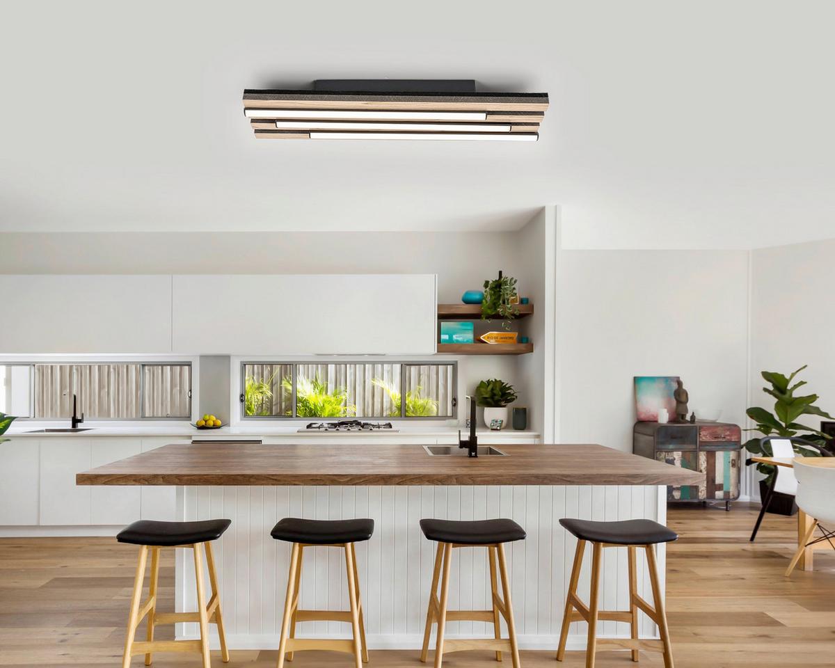 Led Mennyezeti Lámpa Ada - tölgyfa színű/fekete, Modern, műanyag/faalapú anyag (50/14,5/7,5cm) - Luca Bessoni